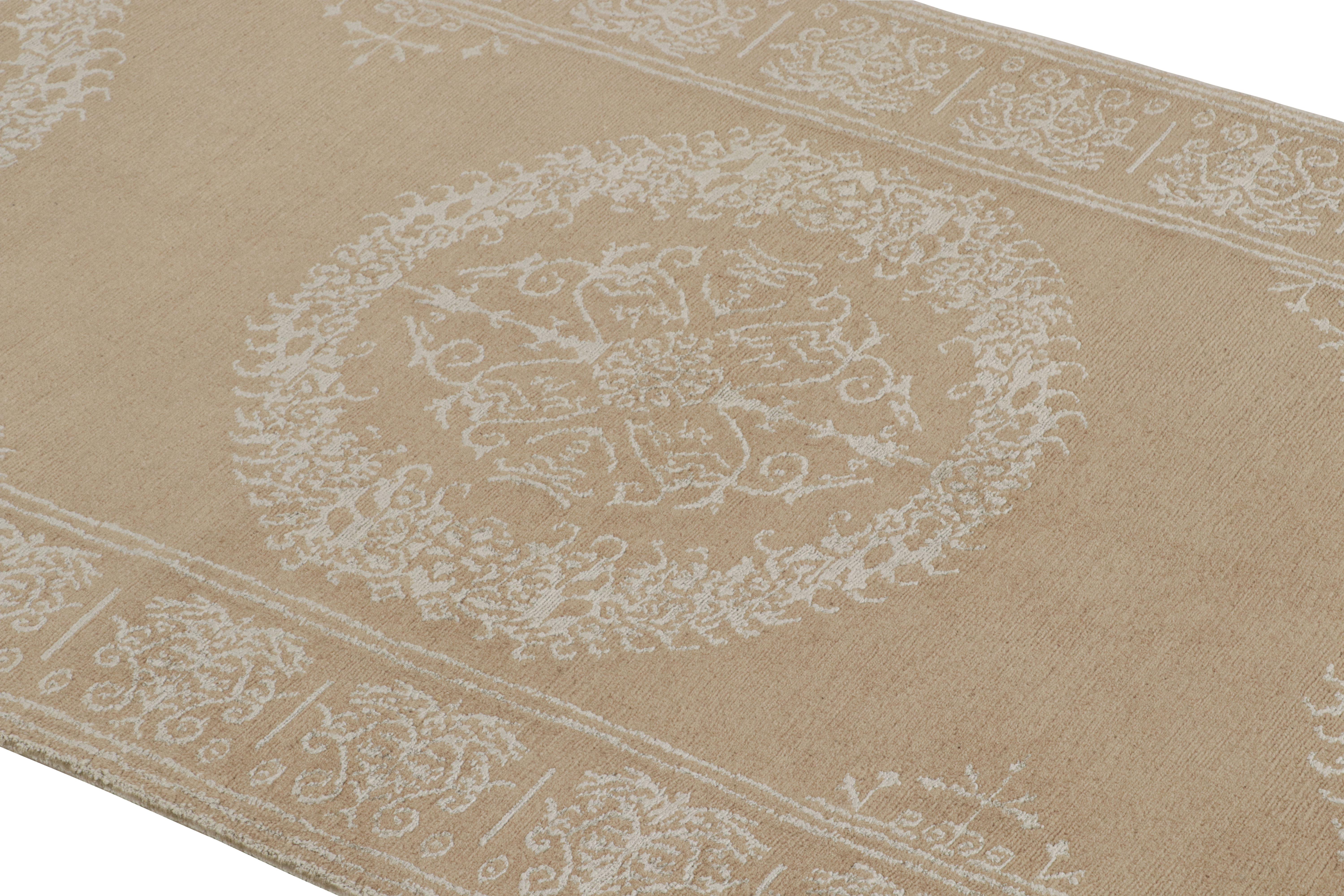 Hand-Knotted Rug & Kilim's 18th Century Catana Inspired Geometric Silver Wool-Silk Rug For Sale