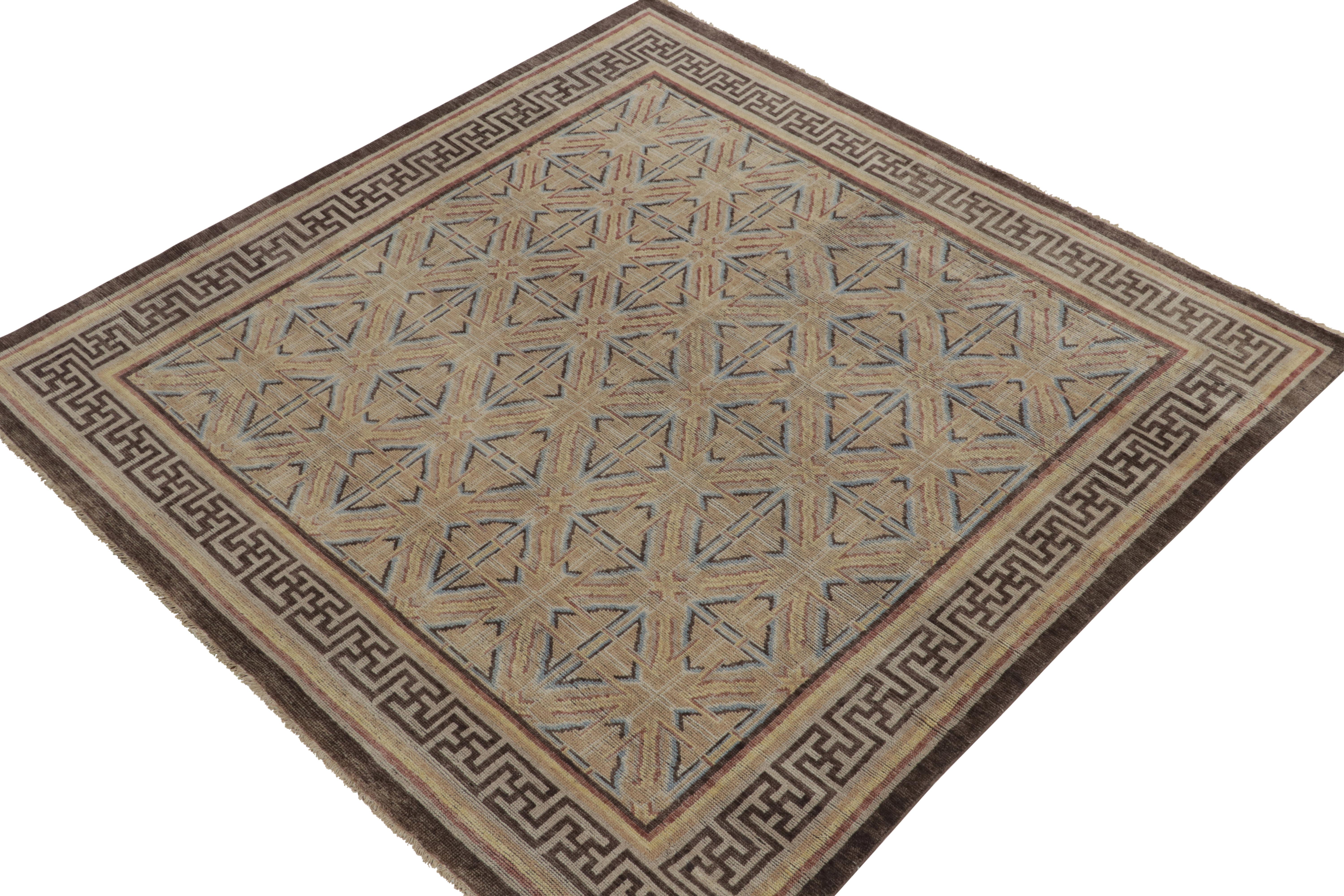 Hand-knotted in the softest quality wool, this 8x8 square rug joins the classic styles of our ever-growing Burano Collection. 

Particularly inspired by the 18th century Chinese dynastic pieces, the deco style diamond pattern rejoices in a muted
