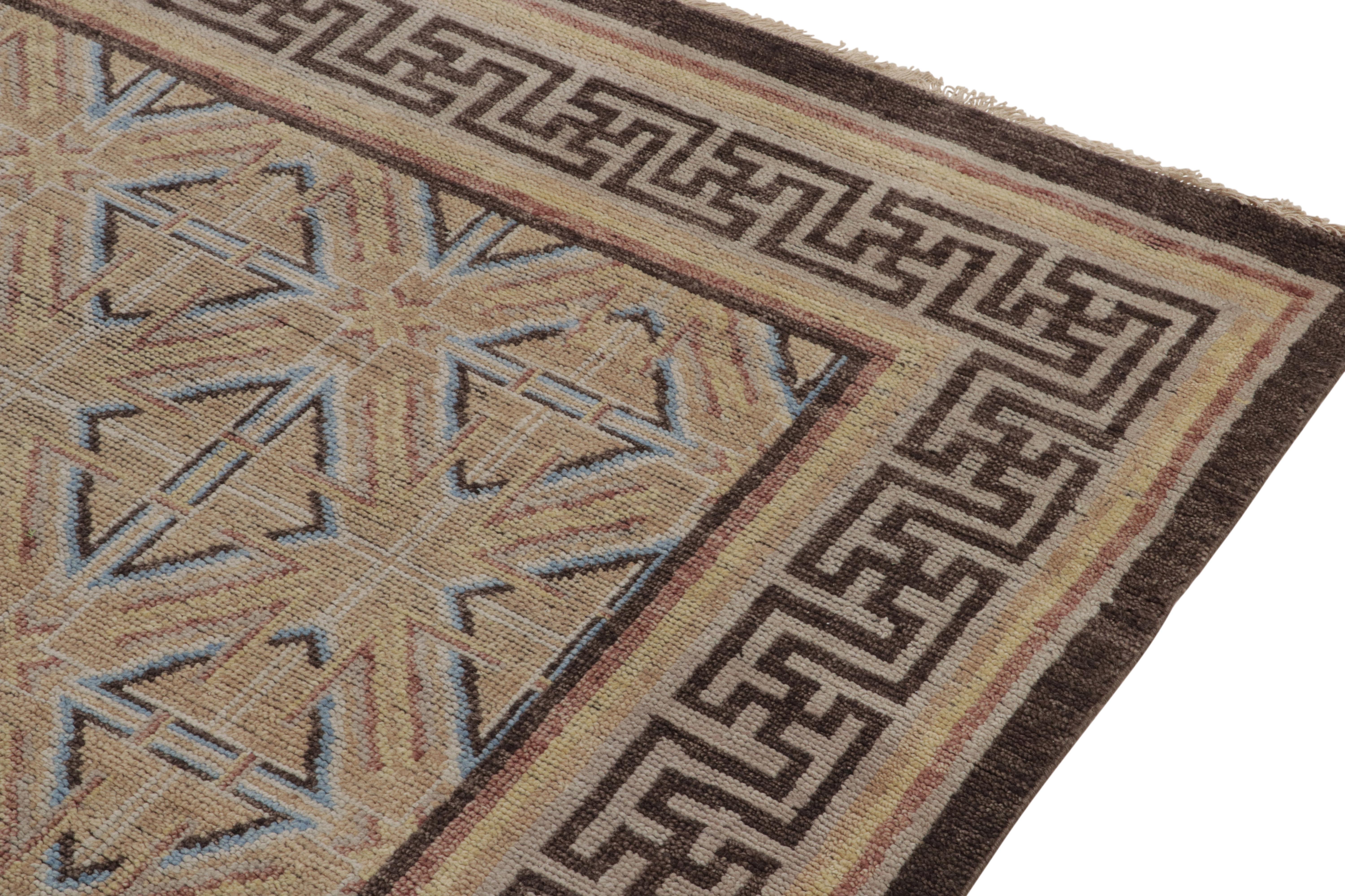 Rug & Kilim’s 18th Century Chinese Style Rug in Beige-Brown and Blue Patterns In New Condition For Sale In Long Island City, NY