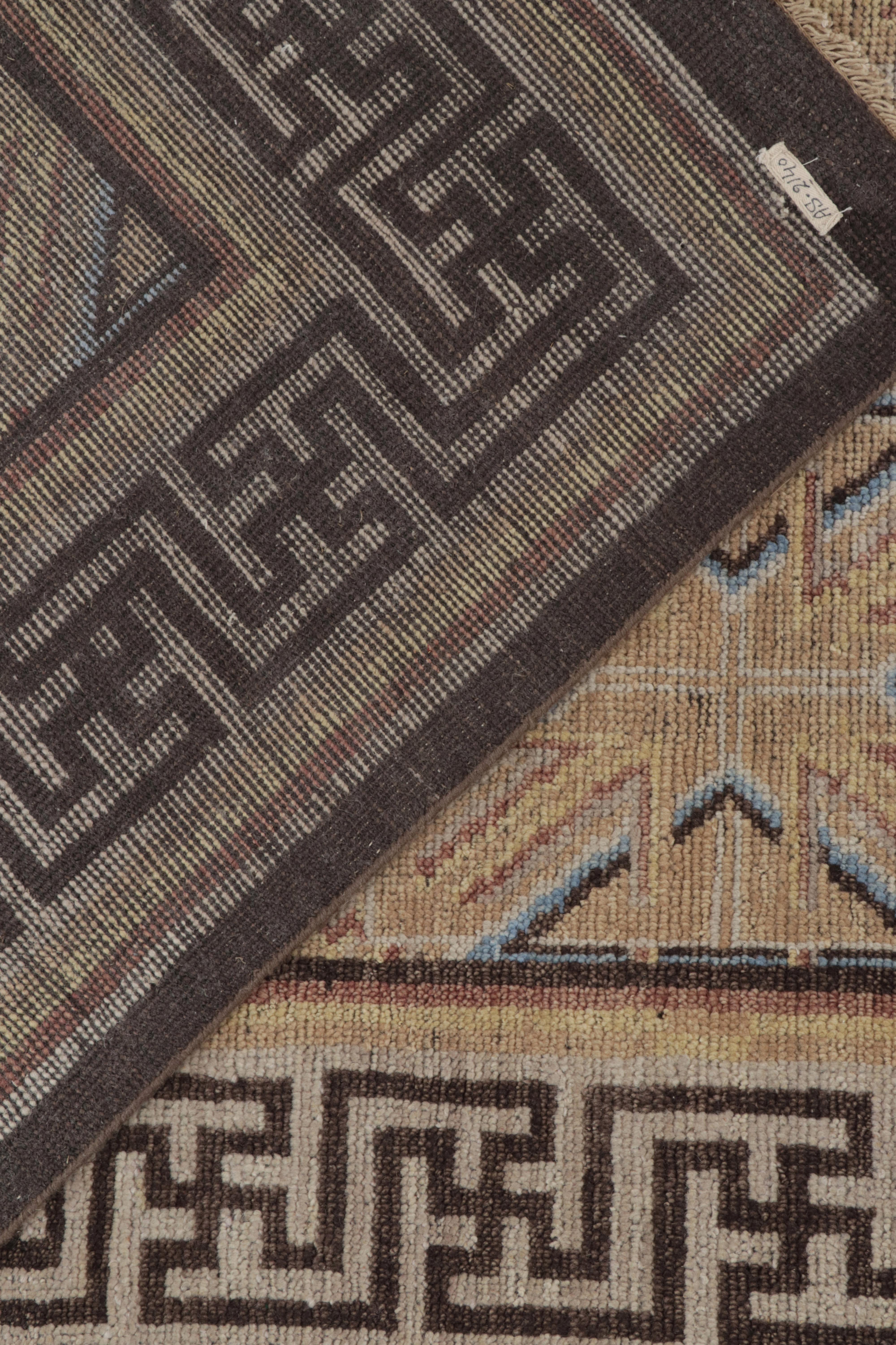 Contemporary Rug & Kilim’s 18th Century Chinese Style Rug in Beige-Brown and Blue Patterns For Sale