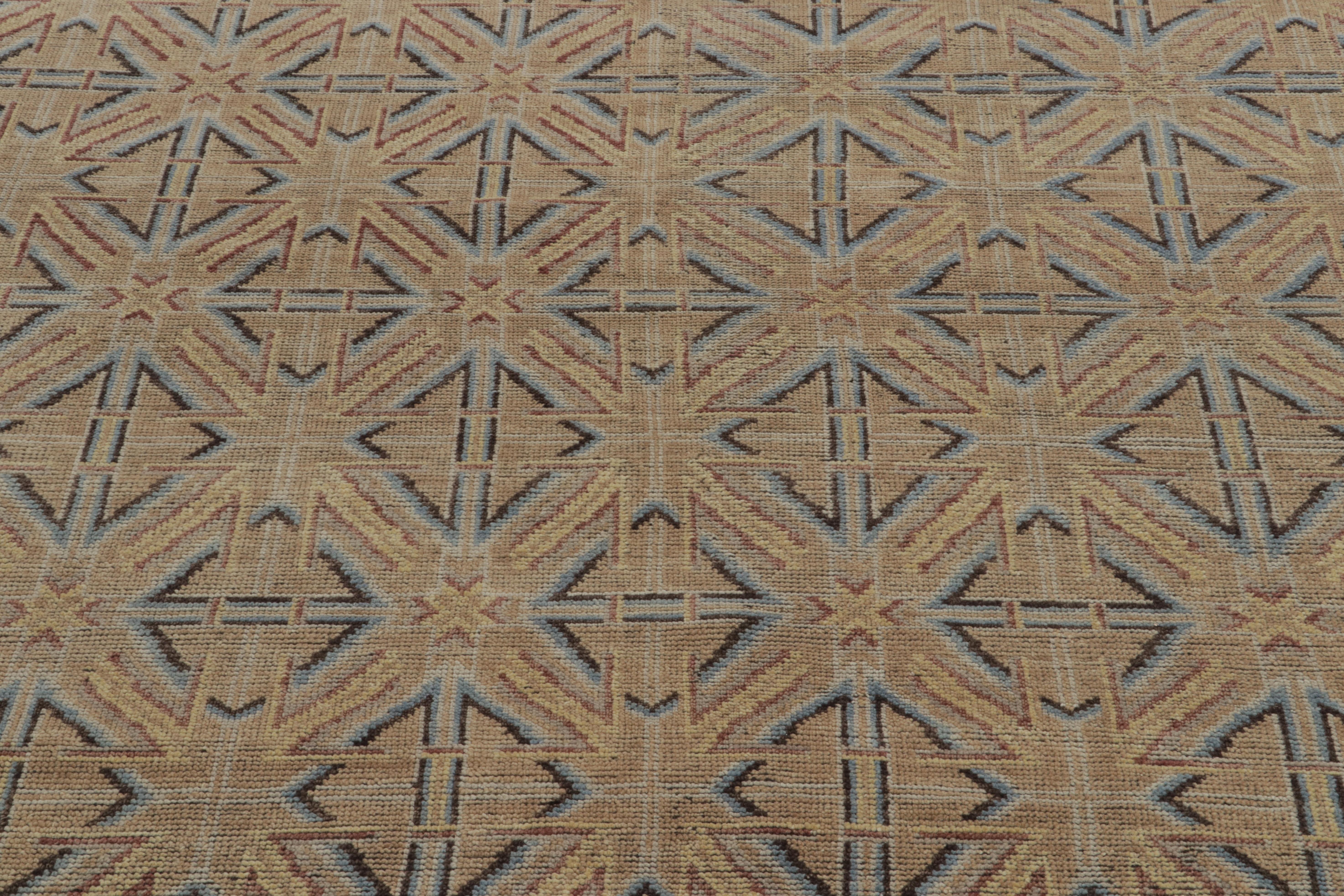 Contemporary Rug & Kilim’s 18th Century Chinese Style Rug in Beige-Brown and Blue Patterns For Sale