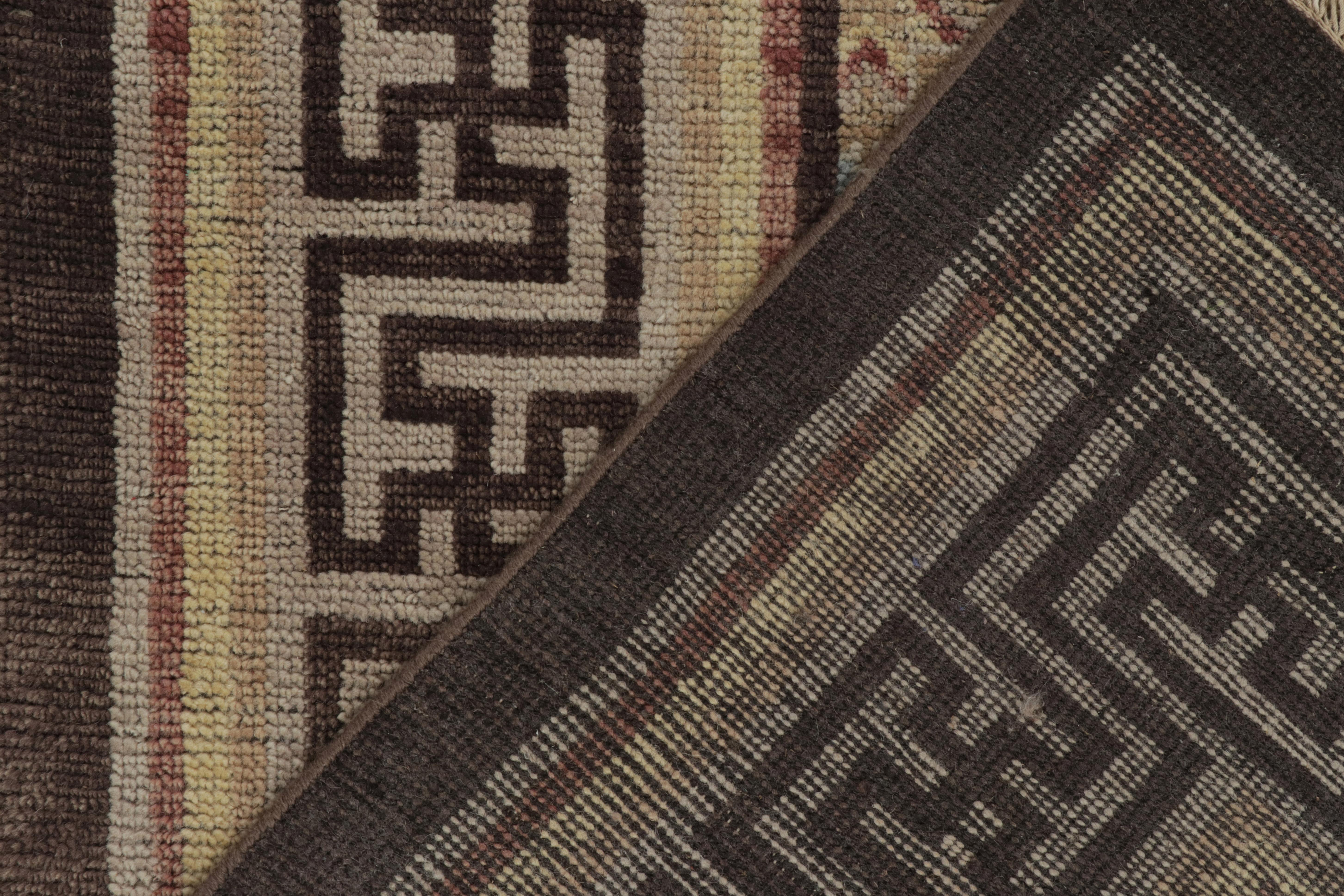 Wool Rug & Kilim’s 18th Century Chinese Style Rug in Beige-Brown and Blue Patterns For Sale