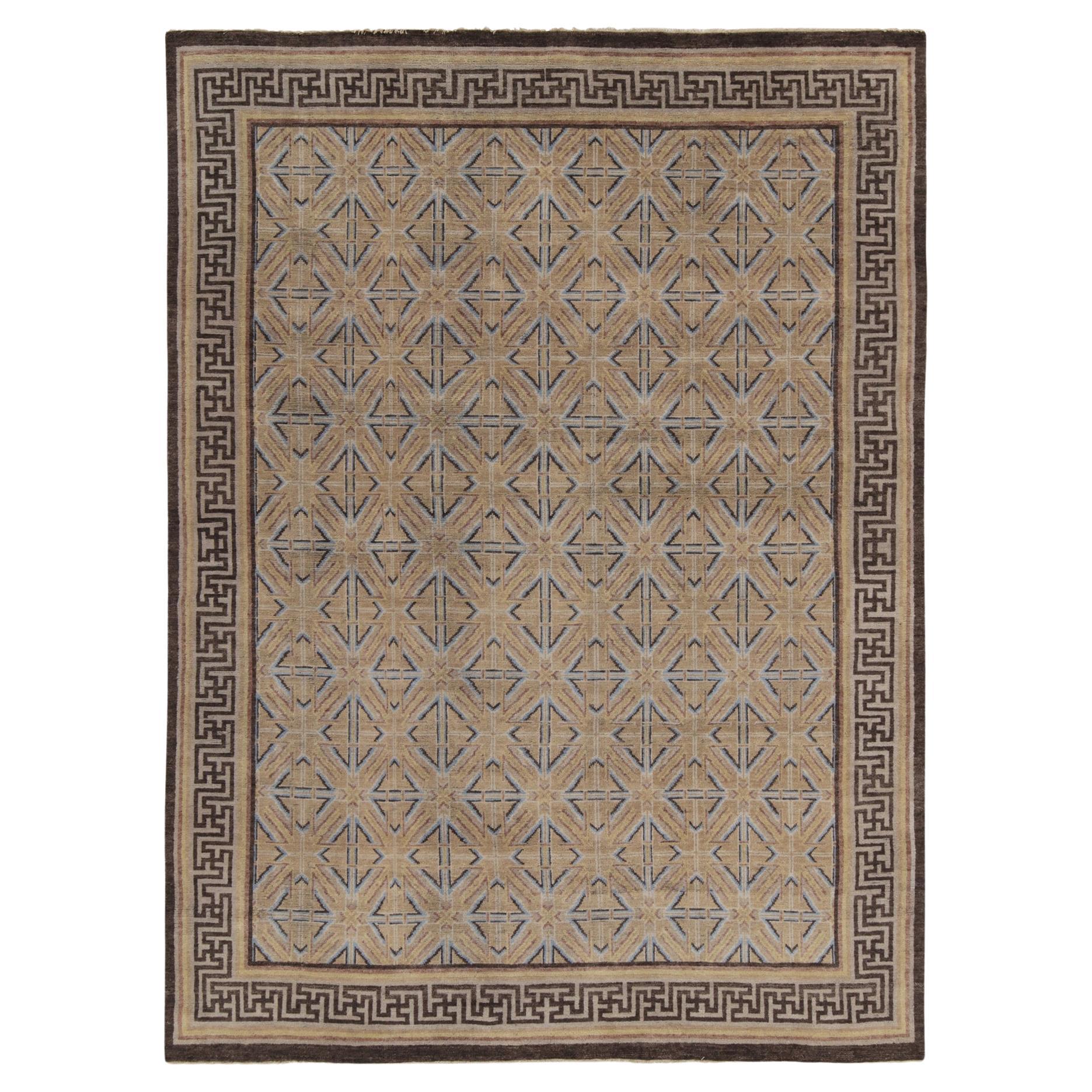 Rug & Kilim’s 18th Century Chinese Style Rug in Beige-Brown and Blue Patterns For Sale