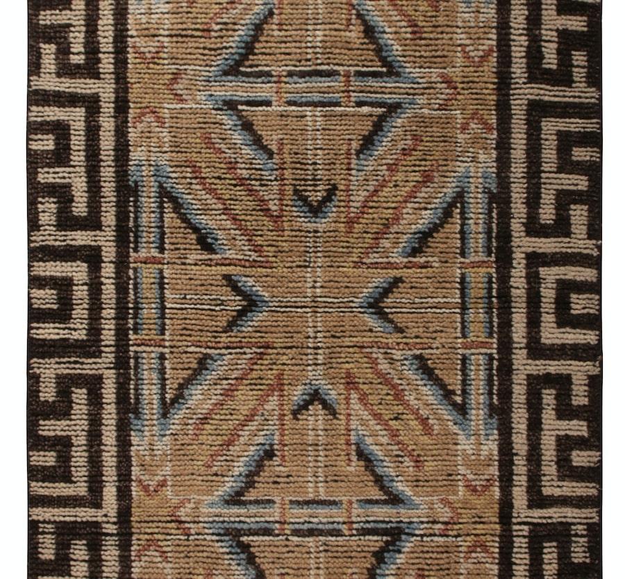 Indian Rug & Kilim's 18th Century Chinese Style Rug in Beige Brown Geometric Pattern For Sale
