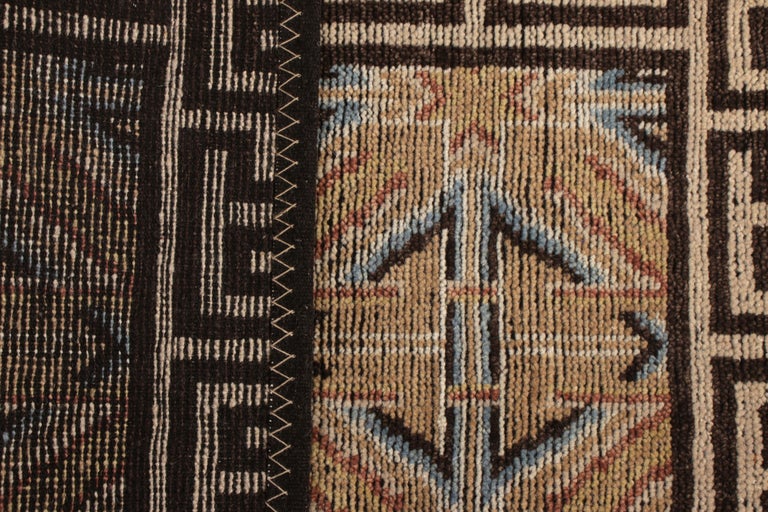 Indian Rug & Kilim's 18th Century Chinese Style Rug in Beige Brown Geometric Pattern For Sale