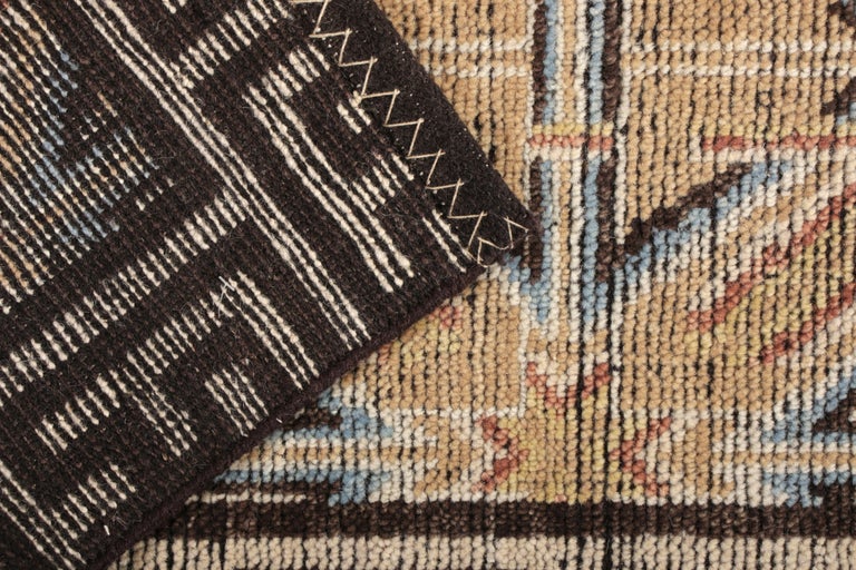Hand-Woven Rug & Kilim's 18th Century Chinese Style Rug in Beige Brown Geometric Pattern For Sale