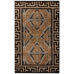 Teppich & Kelim-Teppich im chinesischen Stil des 18. Jahrhunderts in Beige-Braun mit geometrischem Muster
