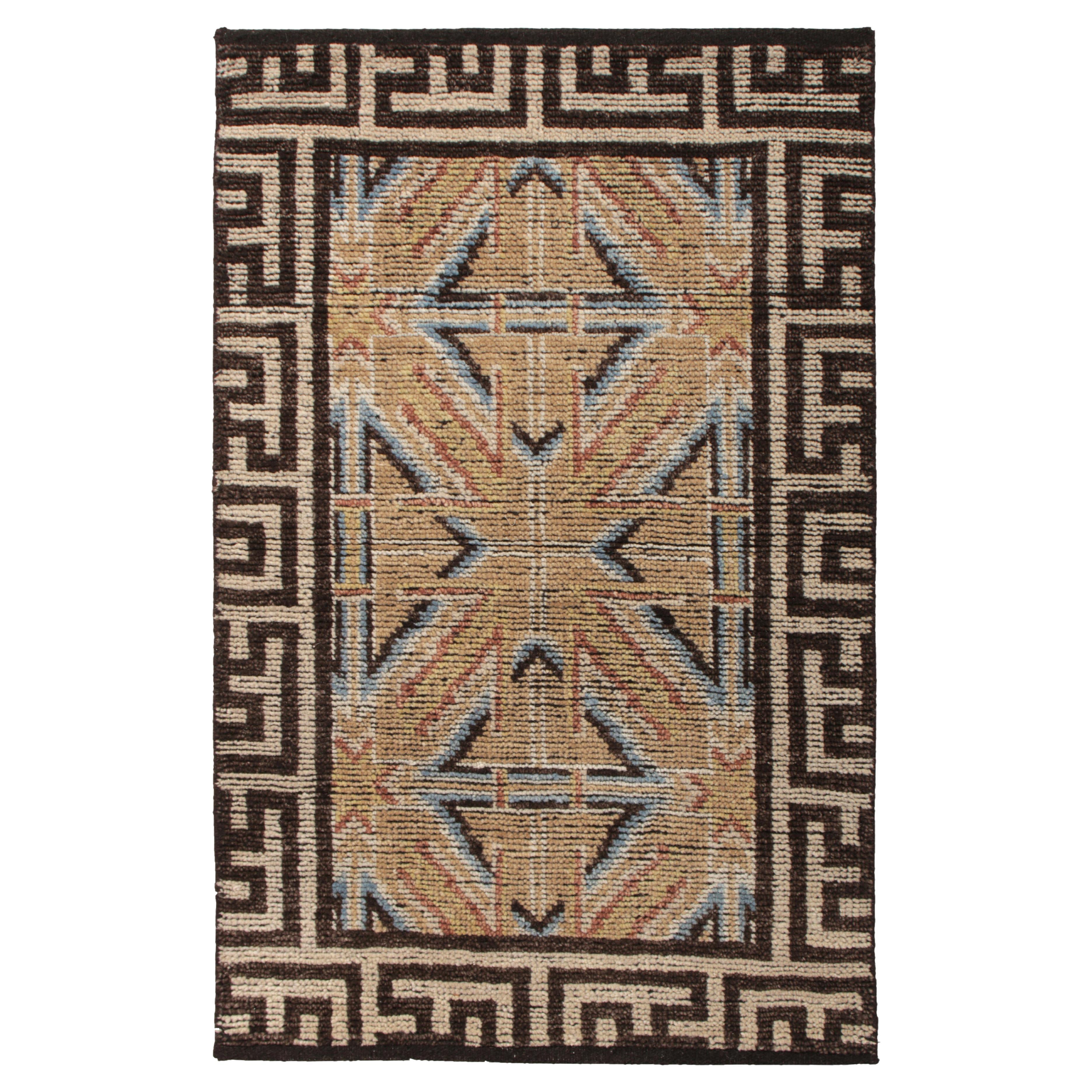 Rug & Kilim's 18th Century Chinese Style Rug in Beige Brown Geometric Pattern For Sale