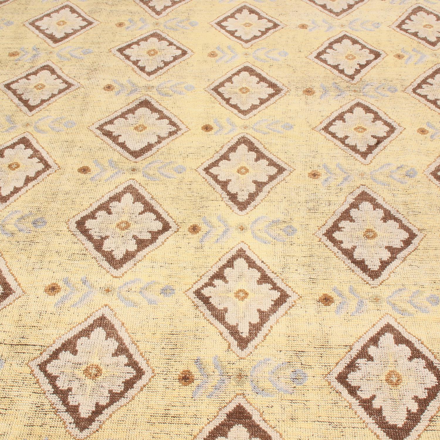 Indian Rug & Kilim's 18th-Century Savonnerie Inspired Beige Golden-Yellow Floral Rug