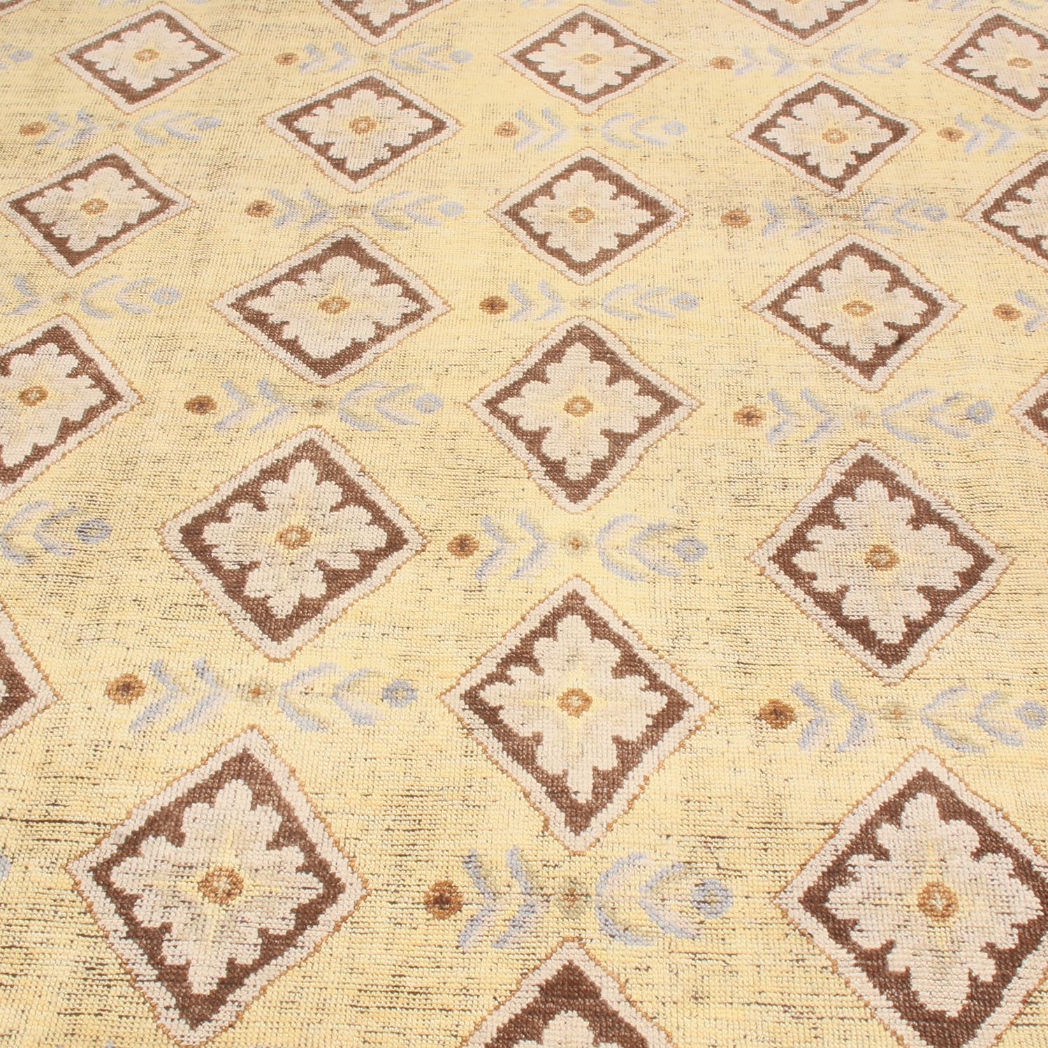 Indian Rug & Kilim's 18th-Century Savonnerie Inspired Beige Golden-Yellow Floral Rug For Sale
