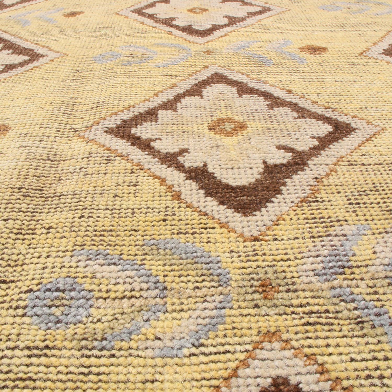 Hand-Knotted Rug & Kilim's 18th-Century Savonnerie Inspired Beige Golden-Yellow Floral Rug For Sale