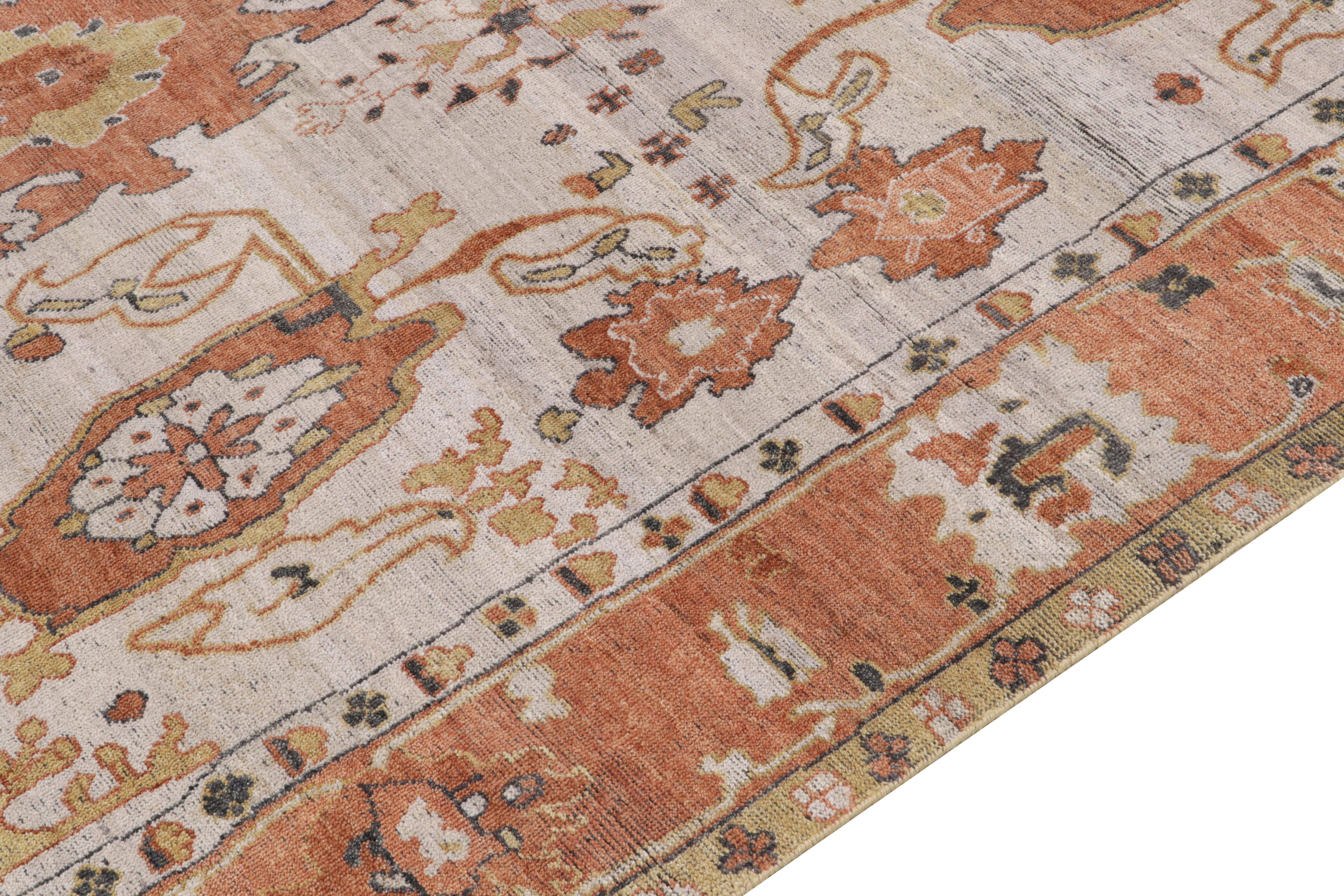 Hand-Knotted Rug & Kilim's 1900s Oushak Style Rug in White, Orange and Gold Floral Pattern For Sale