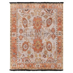 Rug & Kilim's 1900s Oushak Style Rug in White, Orange and Gold Floral Motif floral