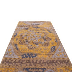 Rug & Kilim's 19th-Century Azerbaijan Embroidery Style Beige Gold and Blue Rug
