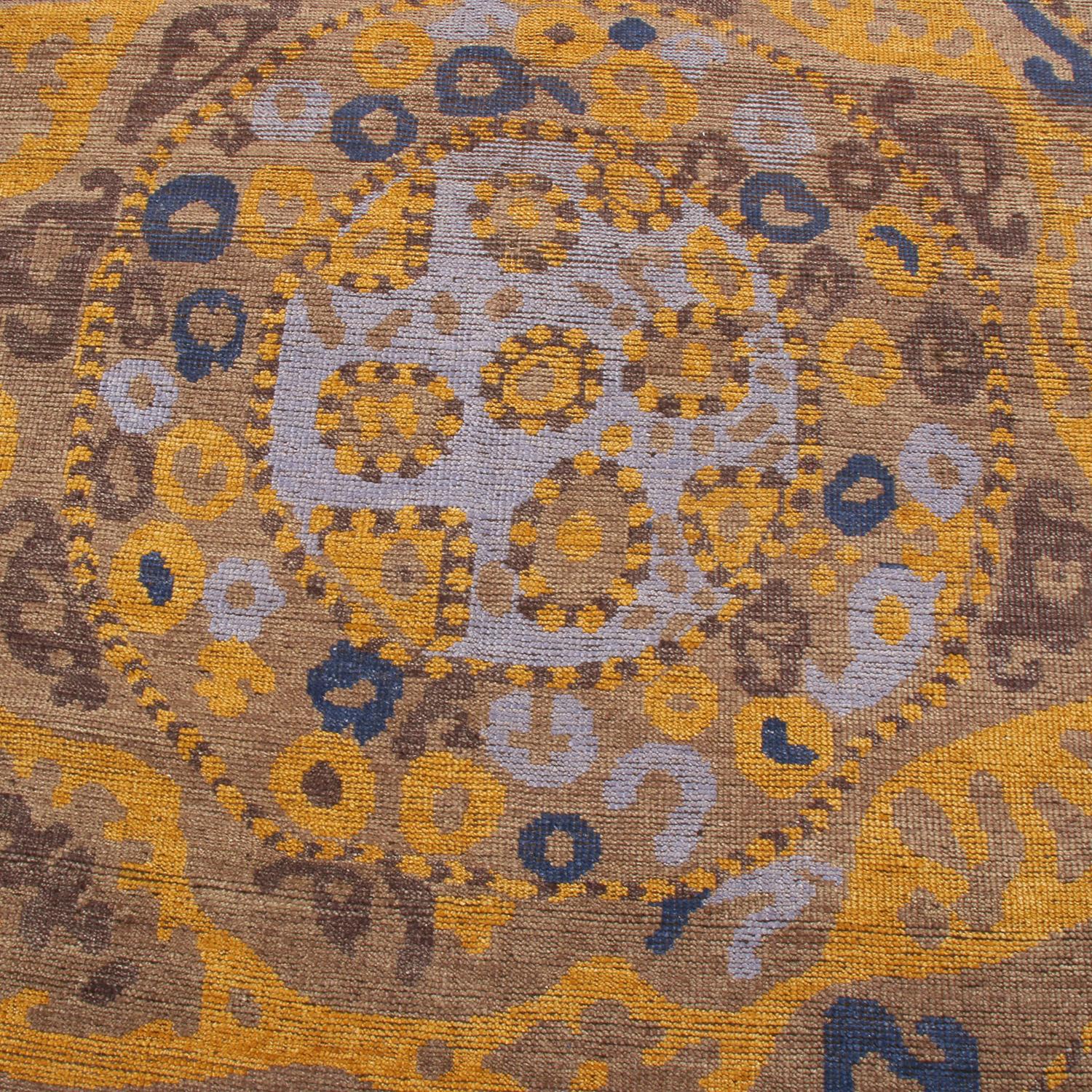 Indian Rug & Kilim's 19th-Century Azerbaijan Embroidery Style Beige Gold and Blue Rug For Sale