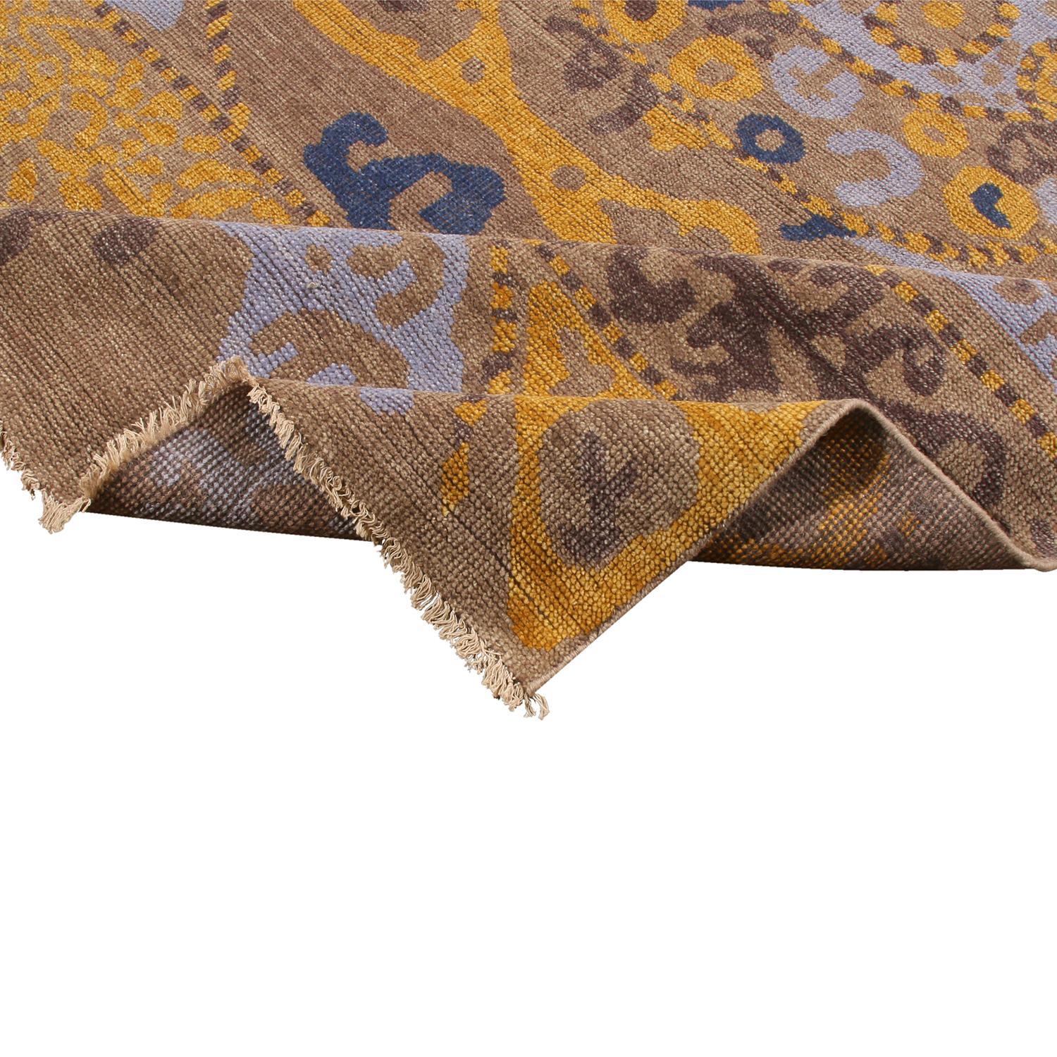 Contemporary Rug & Kilim's 19th-Century Azerbaijan Embroidery Style Beige Gold and Blue Rug For Sale