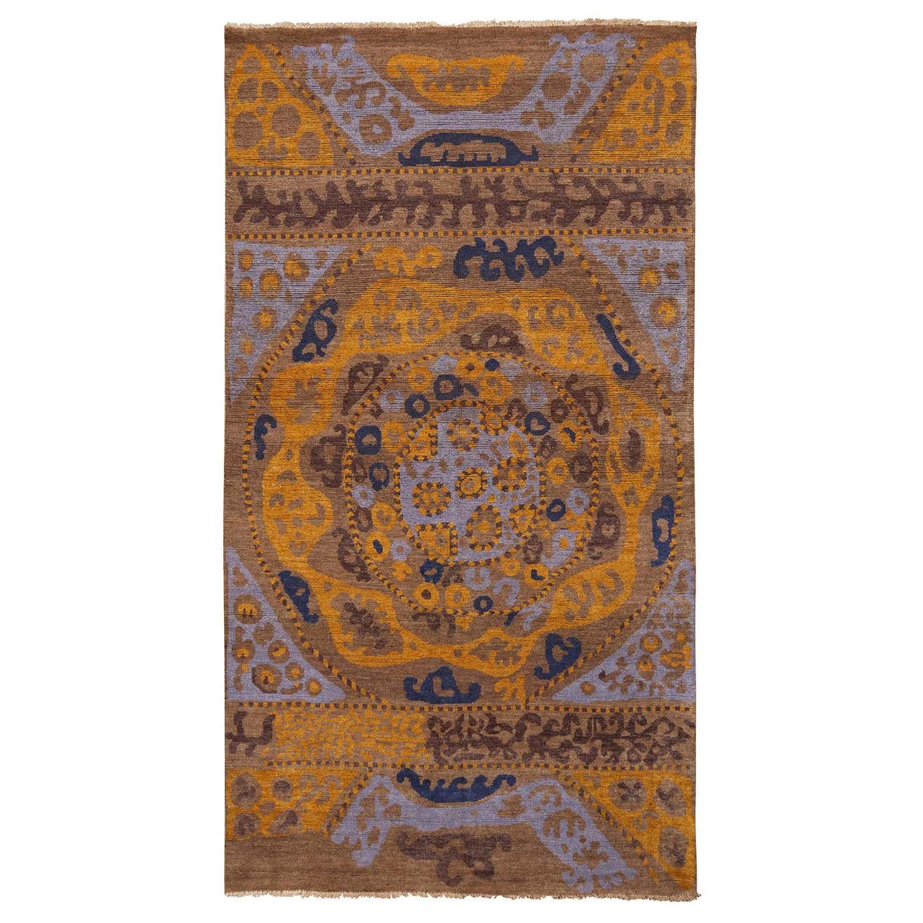 Rug and Kilim's 19th-Century Azerbaijan Embroidery Style Beige Gold and ...