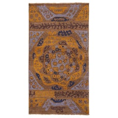 Rug & Kilim's 19th-Century Azerbaijan Embroidery Style Beige Gold and Blue Rug