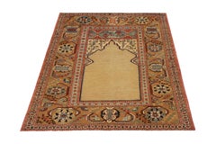 Rug & Kilim's 19. Jahrhundert Stil Teppich in Beige Gold und Blau Blumenmuster