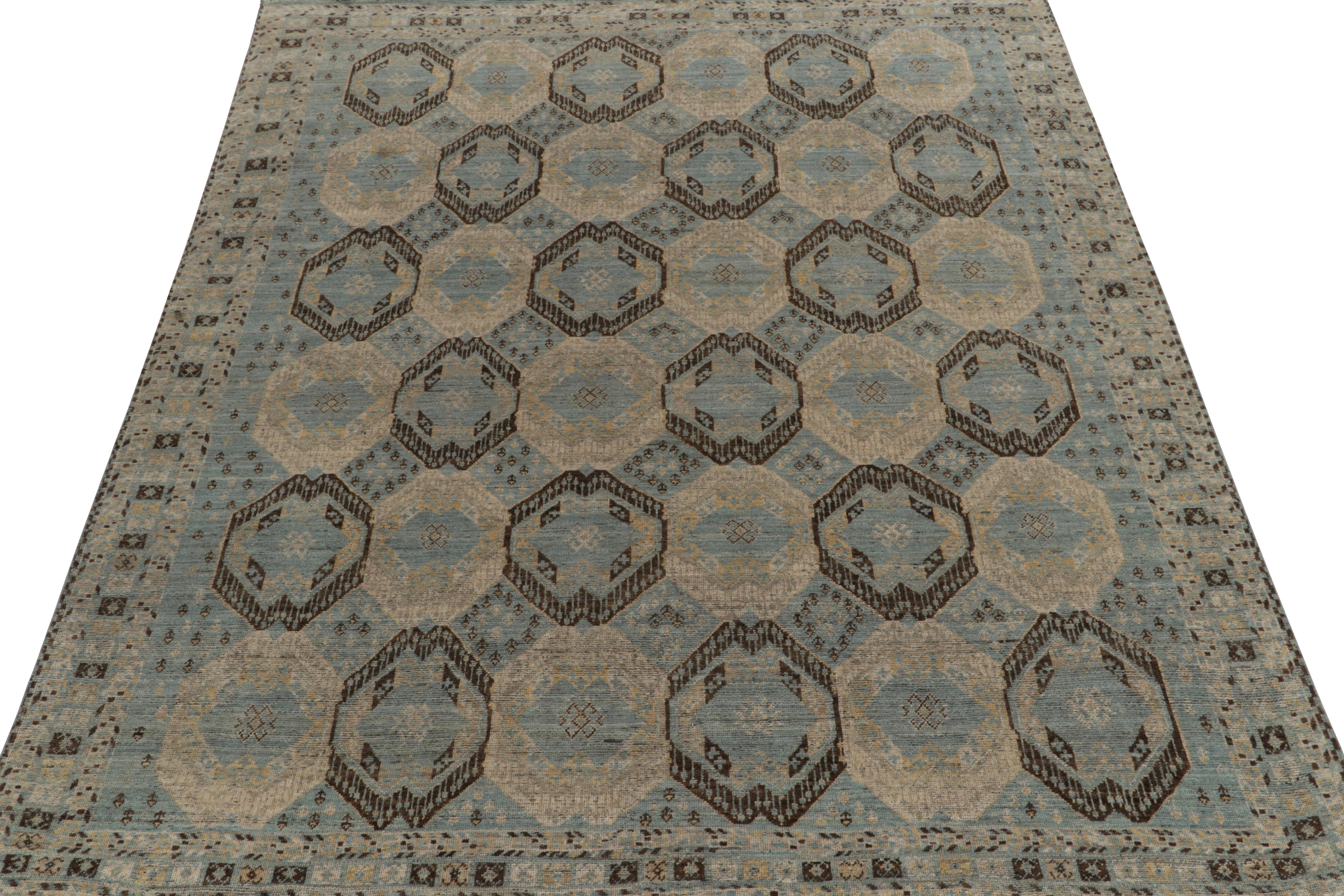 Indian Rug & Kilim’s 19th Century Tribal Style Rug in Blue, Beige and Grey Medallions For Sale