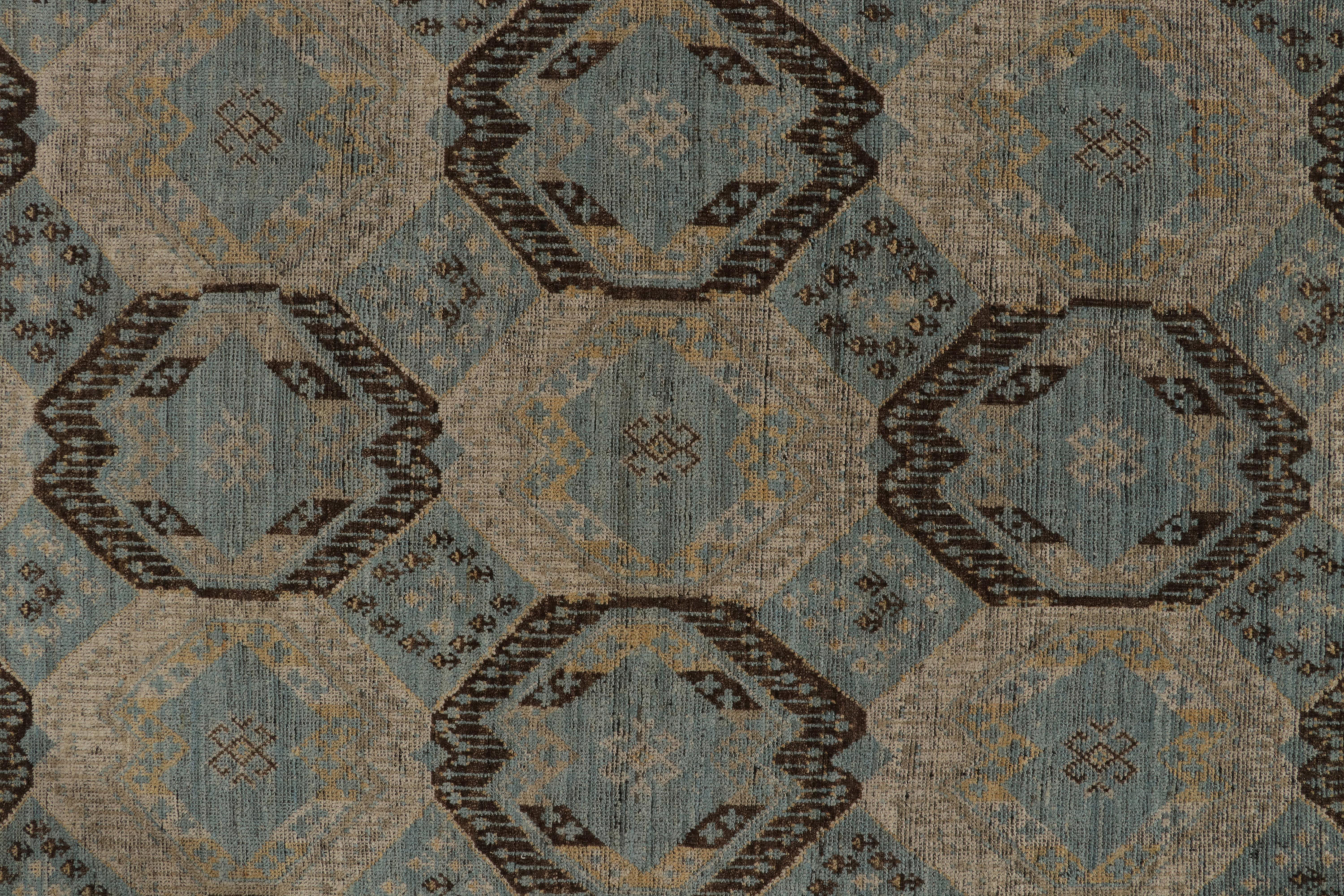 Contemporary Rug & Kilim’s 19th Century Tribal Style Rug in Blue, Beige and Grey Medallions For Sale