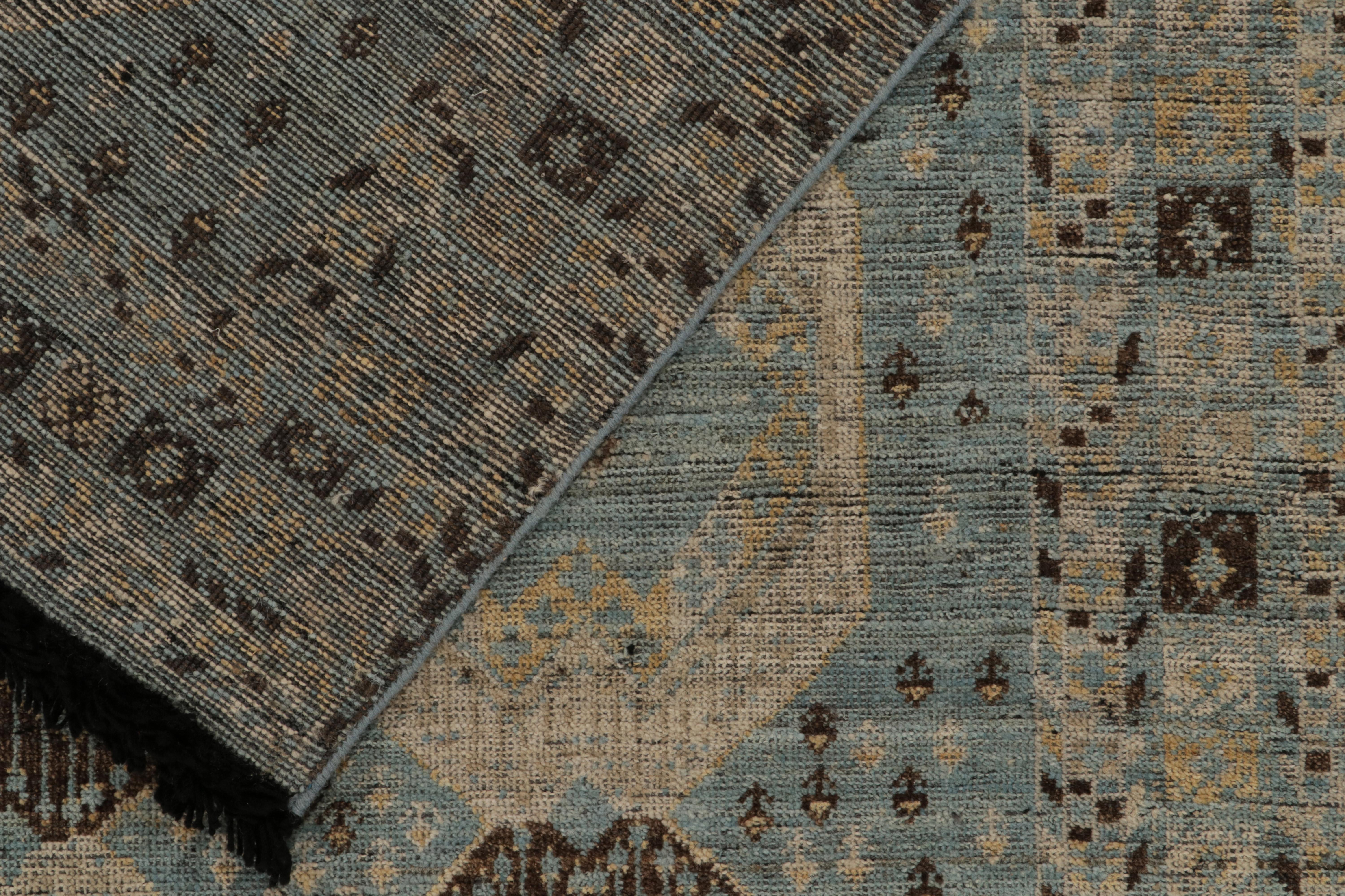 Wool Rug & Kilim’s 19th Century Tribal Style Rug in Blue, Beige and Grey Medallions For Sale