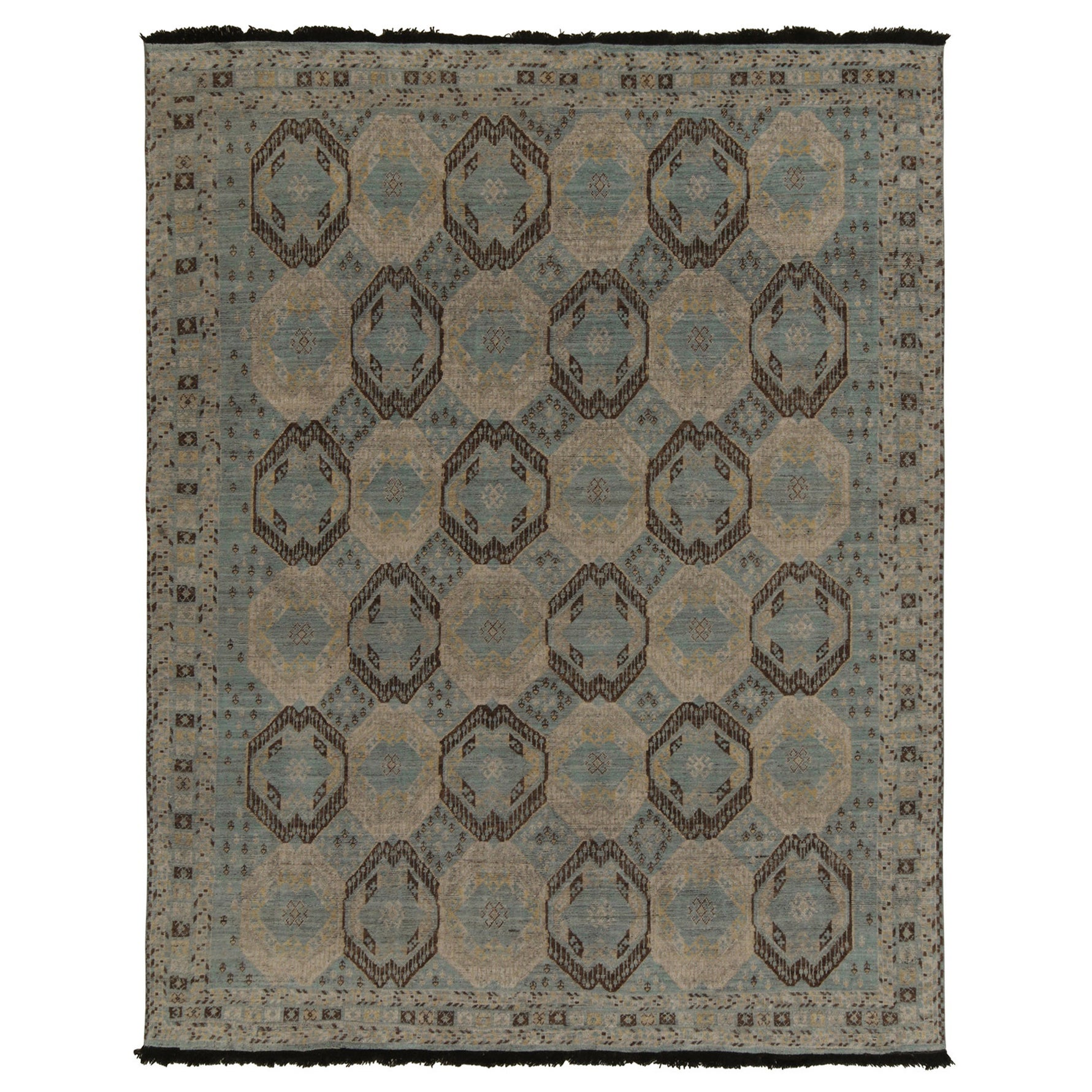 Teppich & Kilims im Stammesstil des 19. Jahrhunderts in Blau, Beige und Grau mit Medaillons