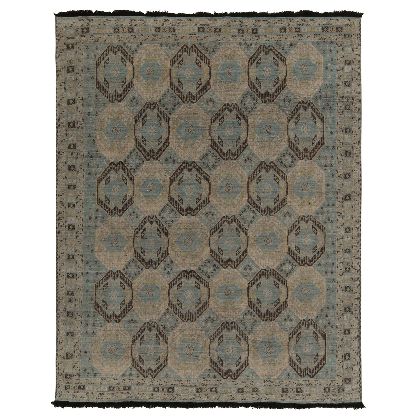 Rug & Kilim’s 19th Century Tribal Style Rug in Blue, Beige and Grey Medallions For Sale