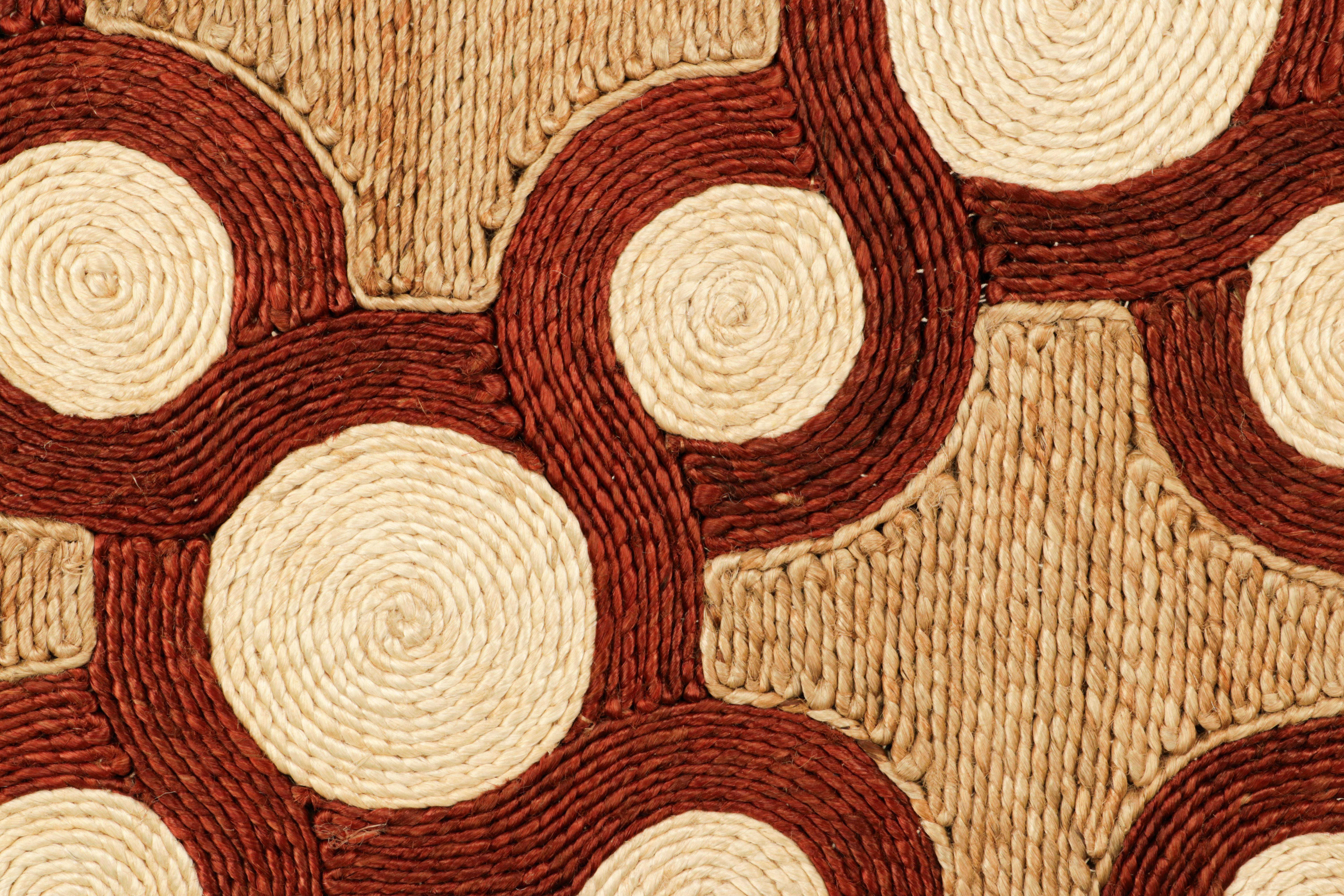 Indian Rug & Kilim’s Abaca Custom Rug Sample, Beige, Red and Cream Geometric Patterns For Sale