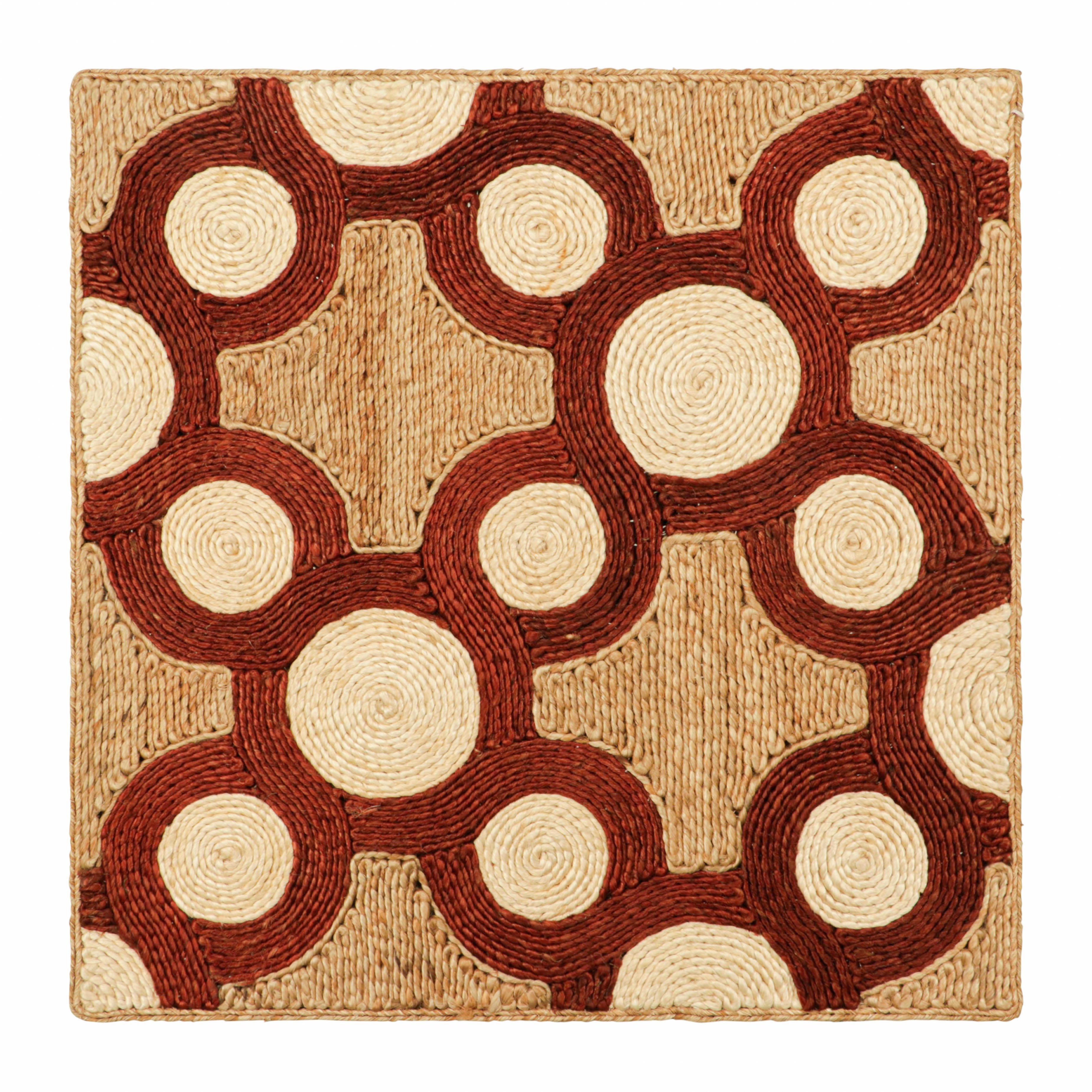 Hand-Woven Rug & Kilim’s Abaca Custom Rug Sample, Beige, Red and Cream Geometric Patterns For Sale
