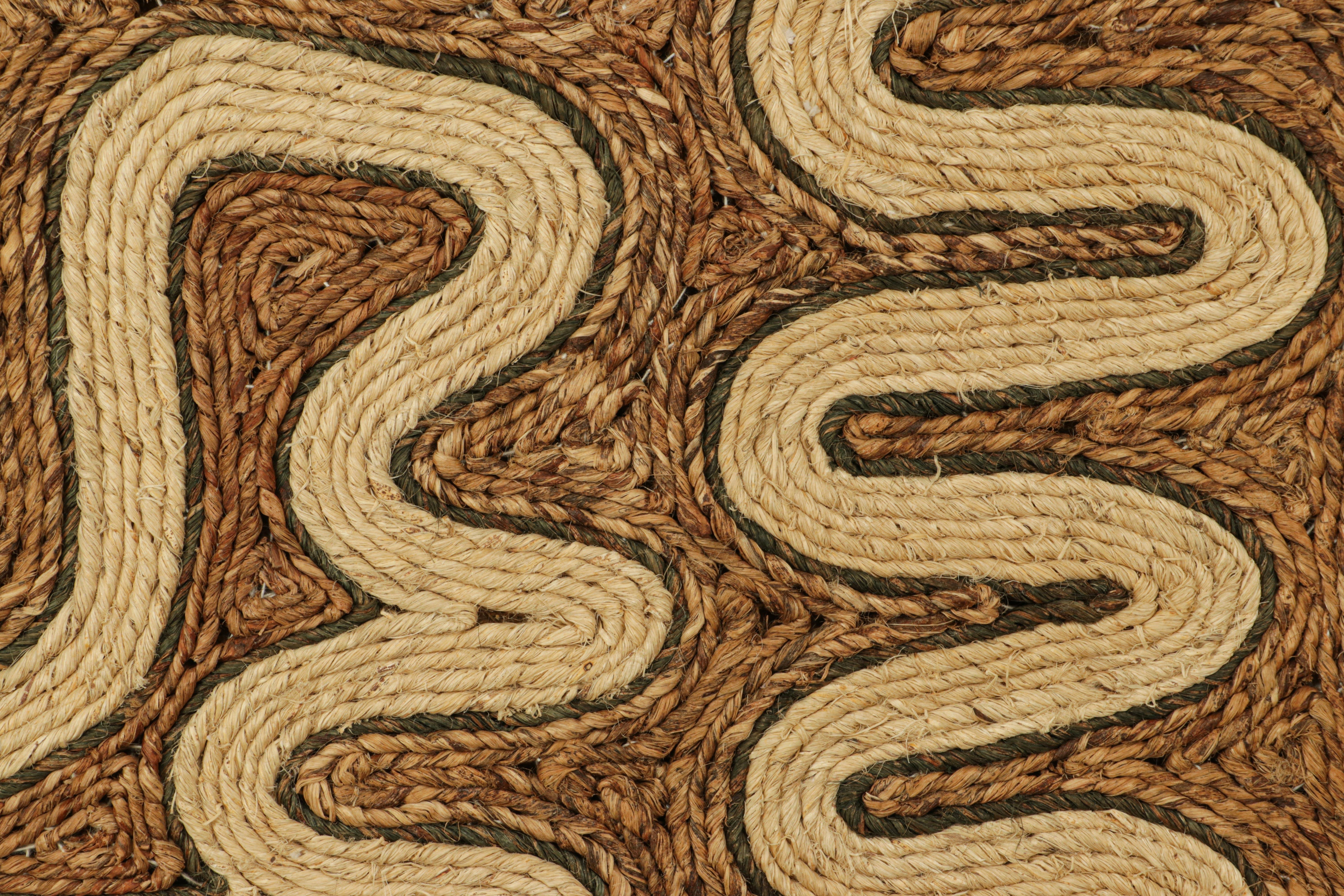 Indian Rug & Kilim’s Abaca Custom Rug Sample, Cream and Beige-Brown Geometric Patterns For Sale