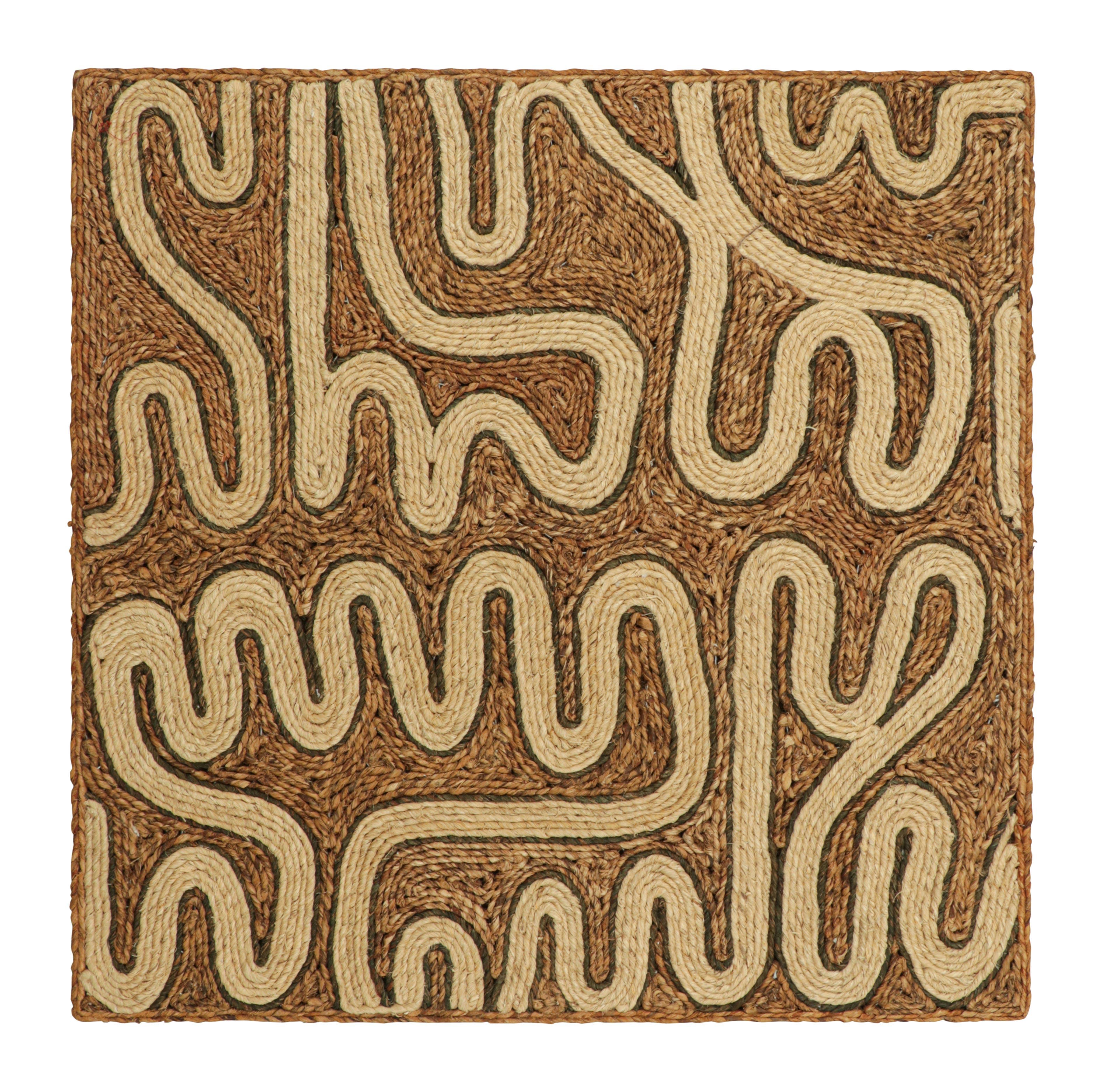 Hand-Woven Rug & Kilim’s Abaca Custom Rug Sample, Cream and Beige-Brown Geometric Patterns For Sale