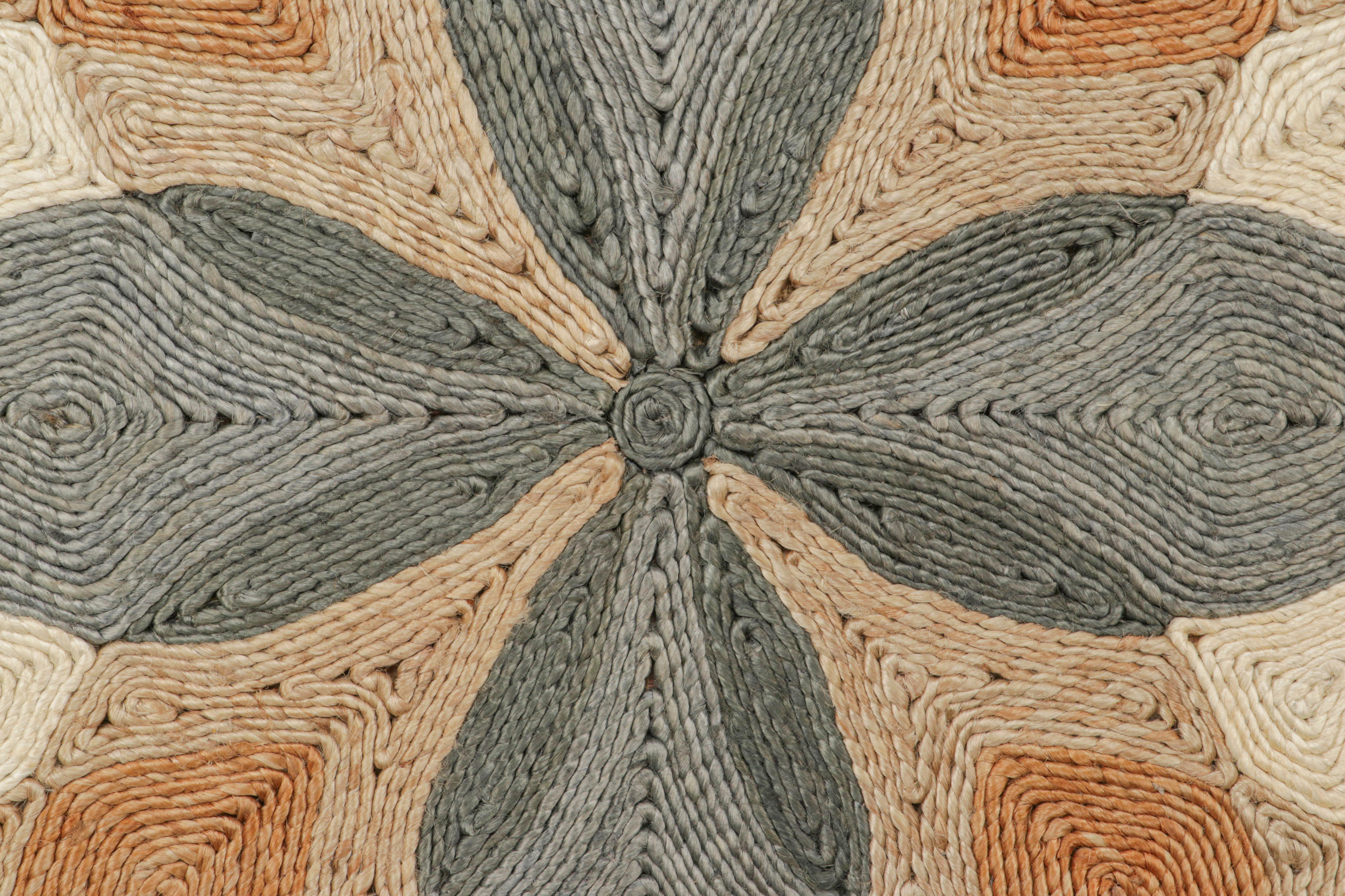 Indian Rug & Kilim’s Abaca Custom Rug Sample, Gray and Beige-Brown Geometric Patterns For Sale