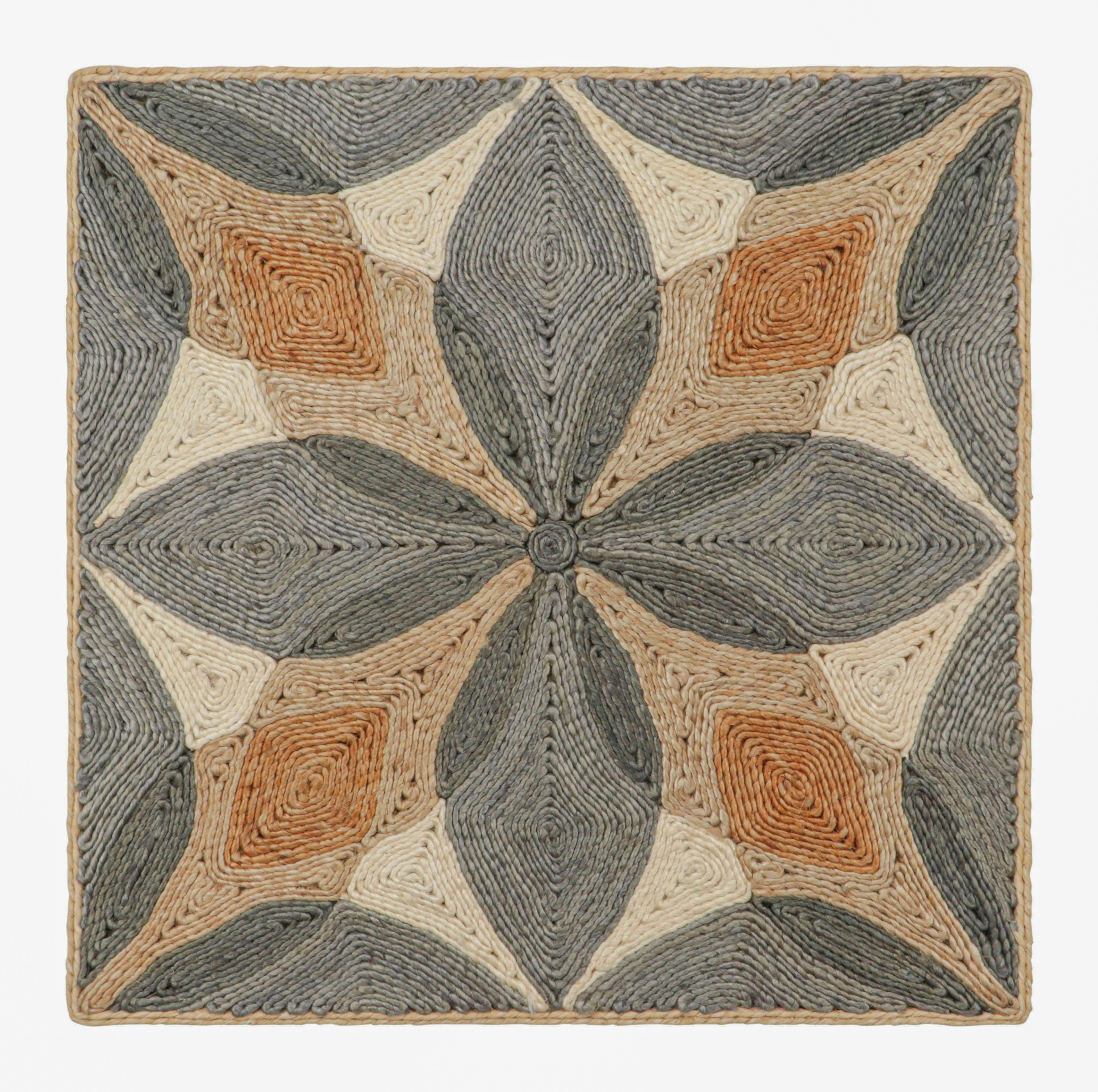 Hand-Woven Rug & Kilim’s Abaca Custom Rug Sample, Gray and Beige-Brown Geometric Patterns For Sale