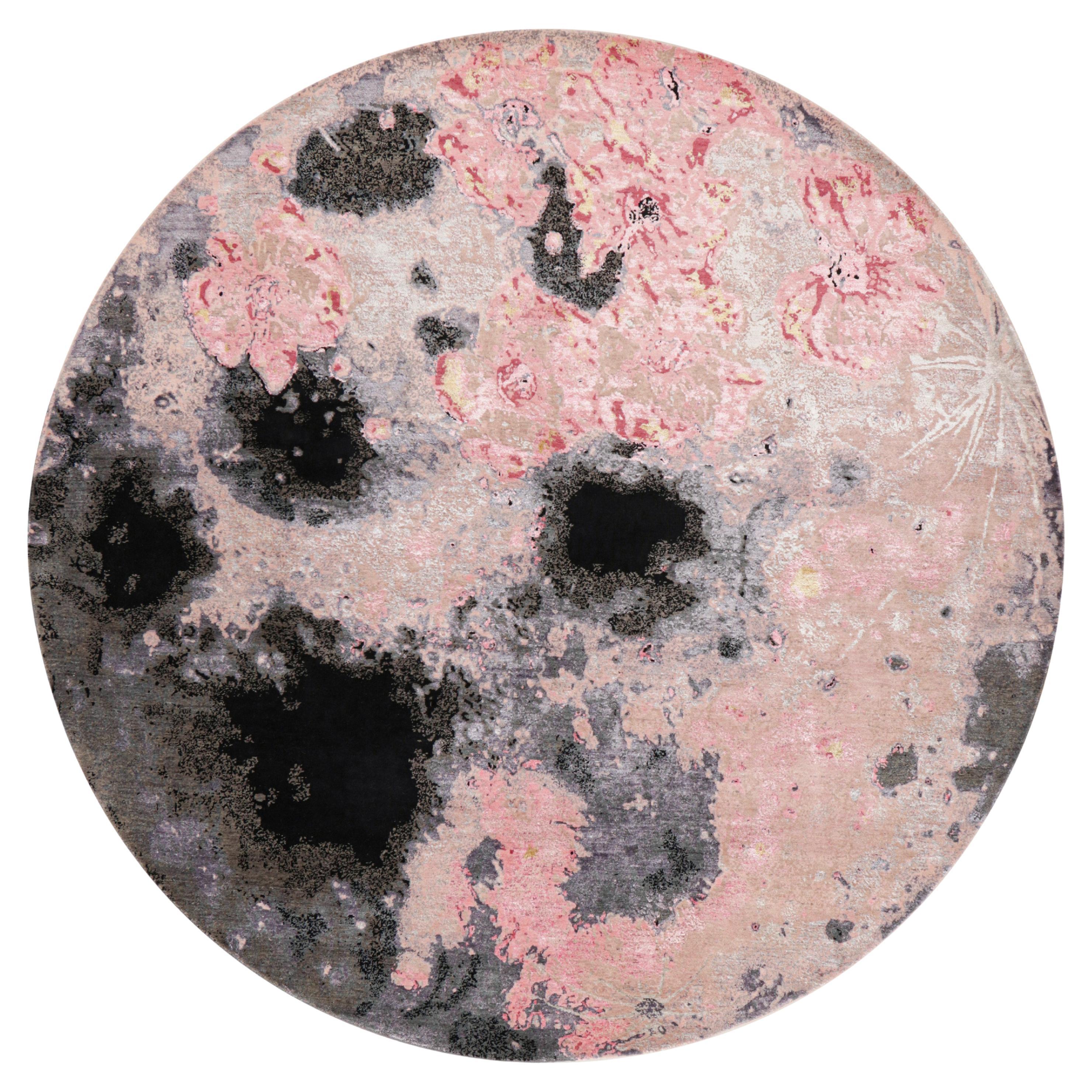 Rug 
Kilim
s Abstract Circle Rug in Pink and Gray Painterly Patterns (tapis circulaire abstrait aux motifs peints roses et gris)