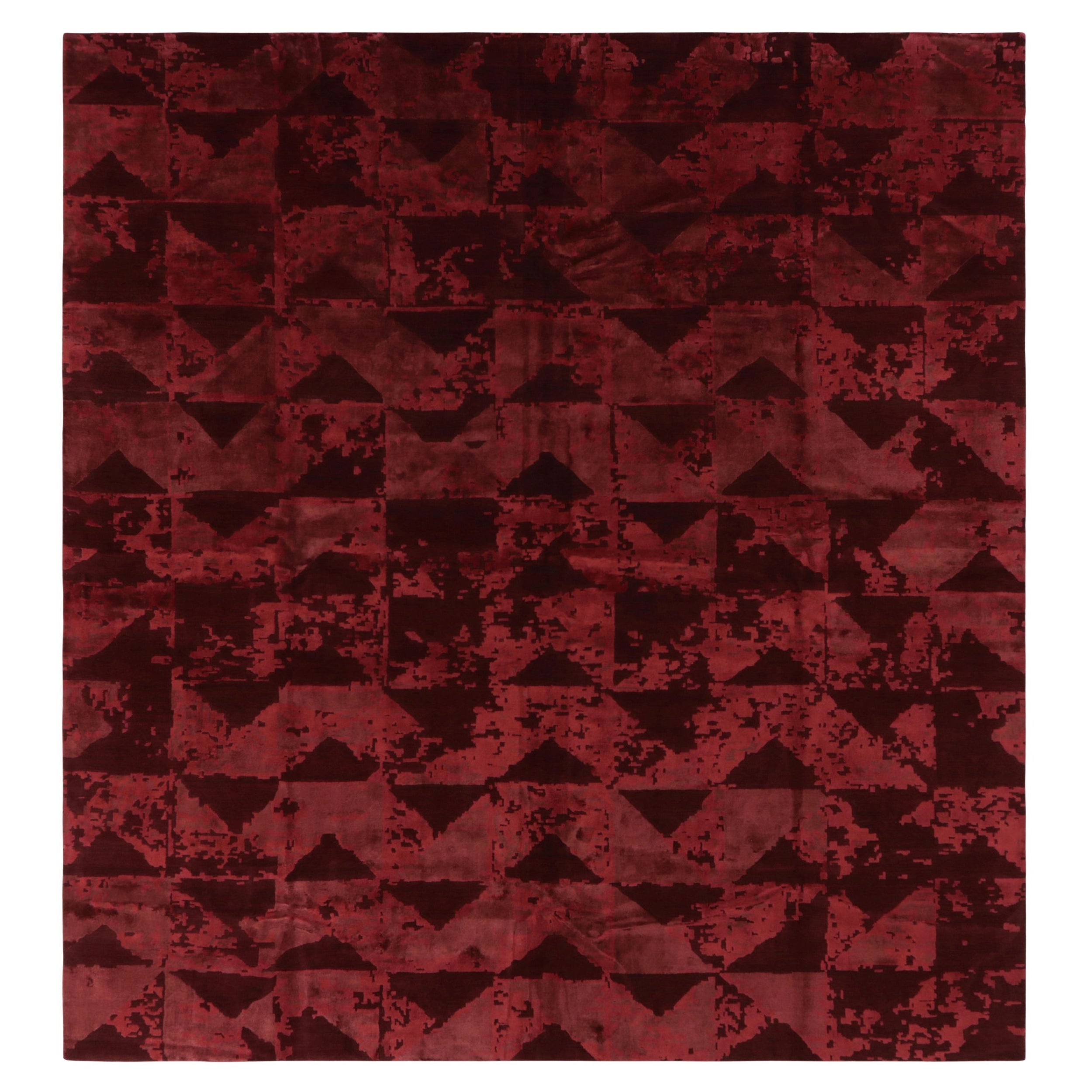 Rug & Kilim’s Abstract Custom Rug in Rich Tone-on-Tone Burgundy, Muted Geometry