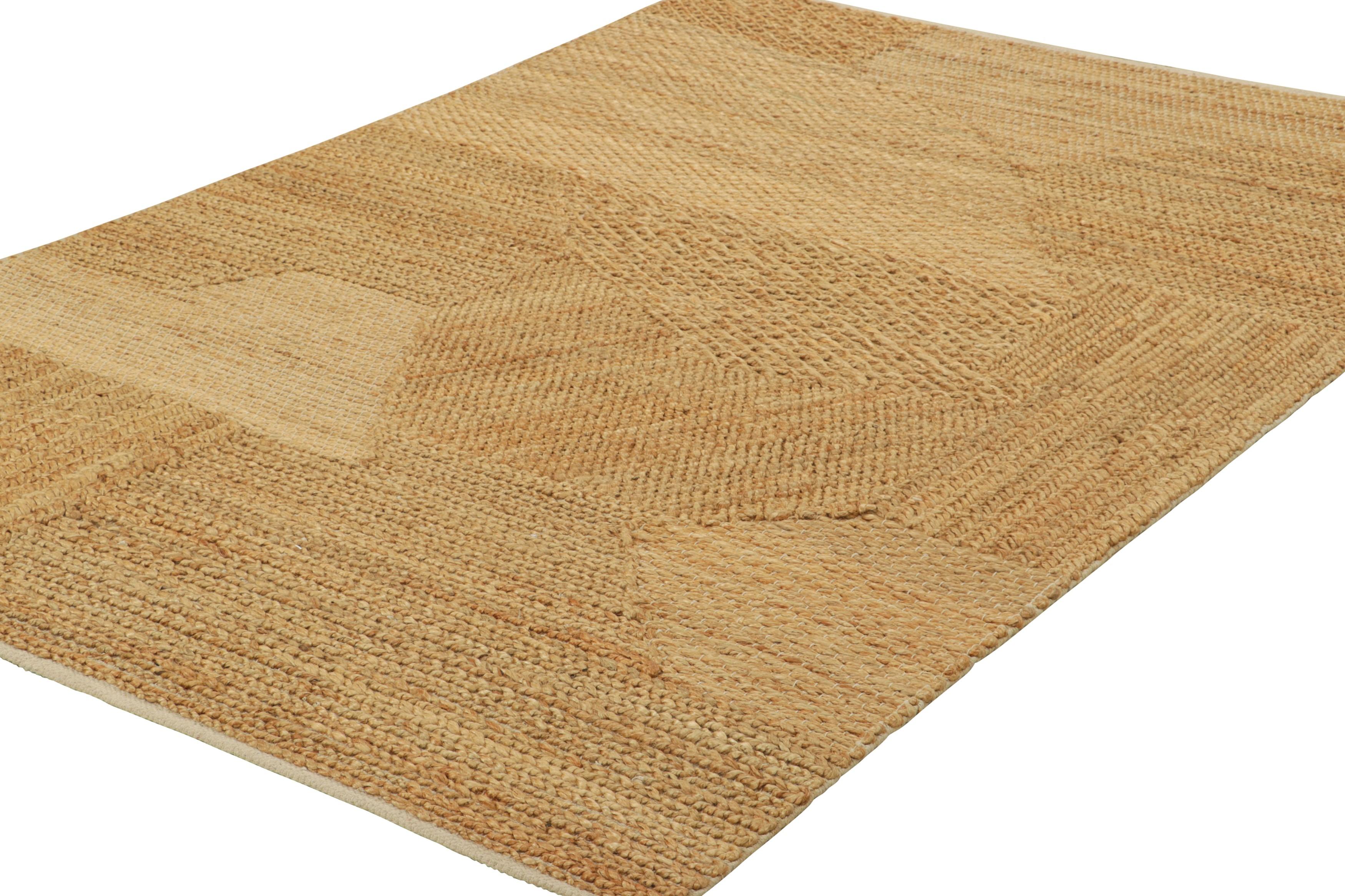 Indien Tapis & Kilim's Abstract Flatweave in Beige-Brown with Geometric Patterns (tissage plat abstrait en beige et brun avec des motifs géométriques) en vente
