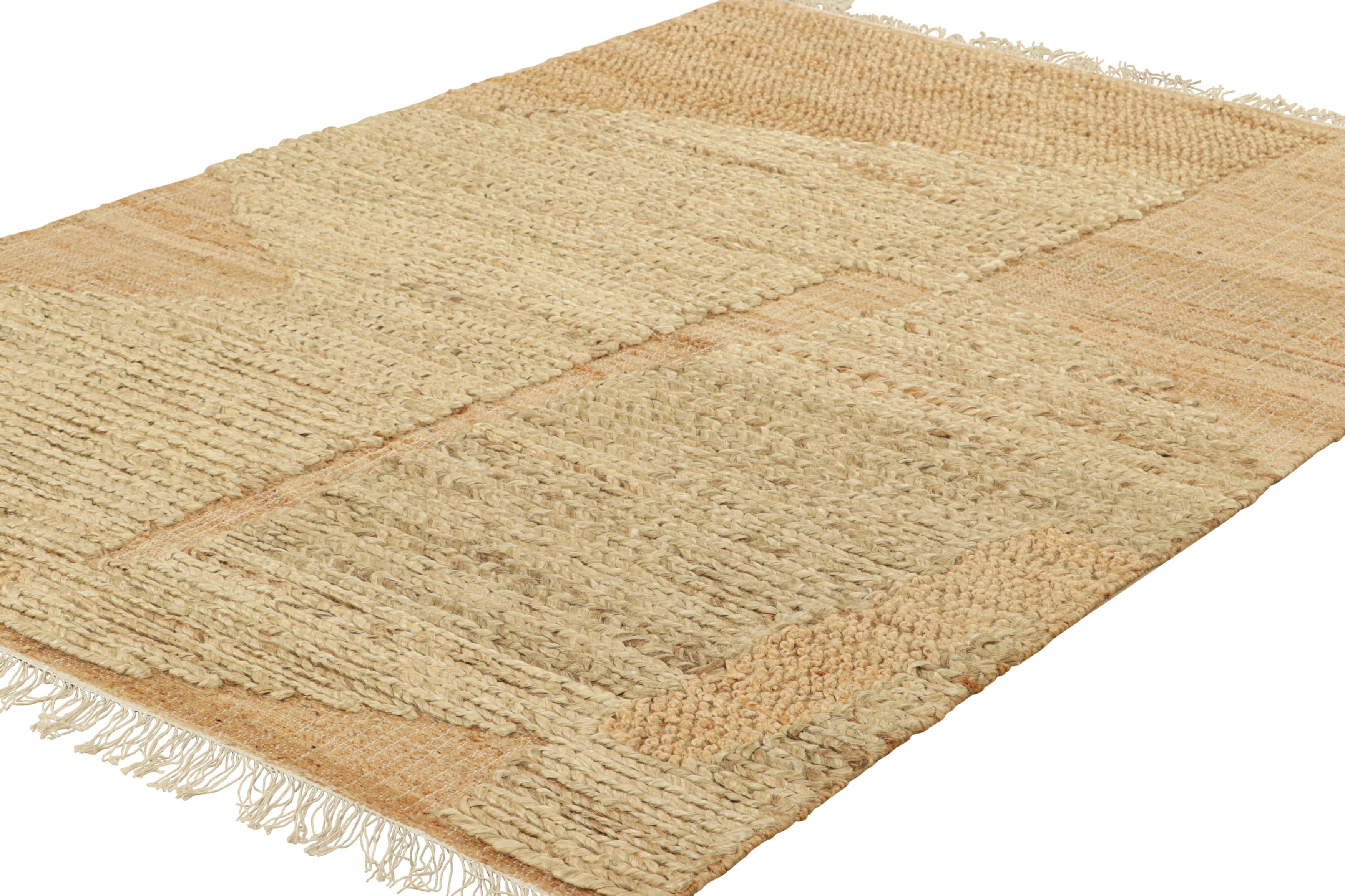 Indien Tapis & Kilim's Abstract Flatweave in Beige-Brown with Geometric Patterns (tissage plat abstrait en beige et brun avec des motifs géométriques) en vente