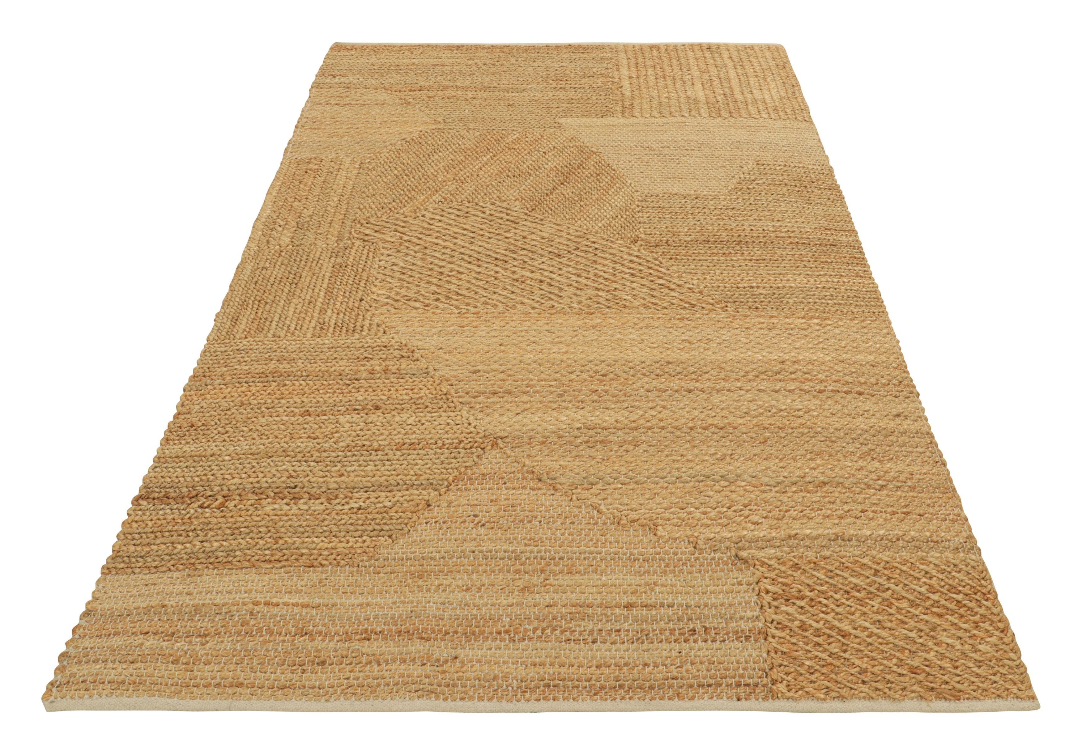 Tissé à la main Tapis & Kilim's Abstract Flatweave in Beige-Brown with Geometric Patterns (tissage plat abstrait en beige et brun avec des motifs géométriques) en vente