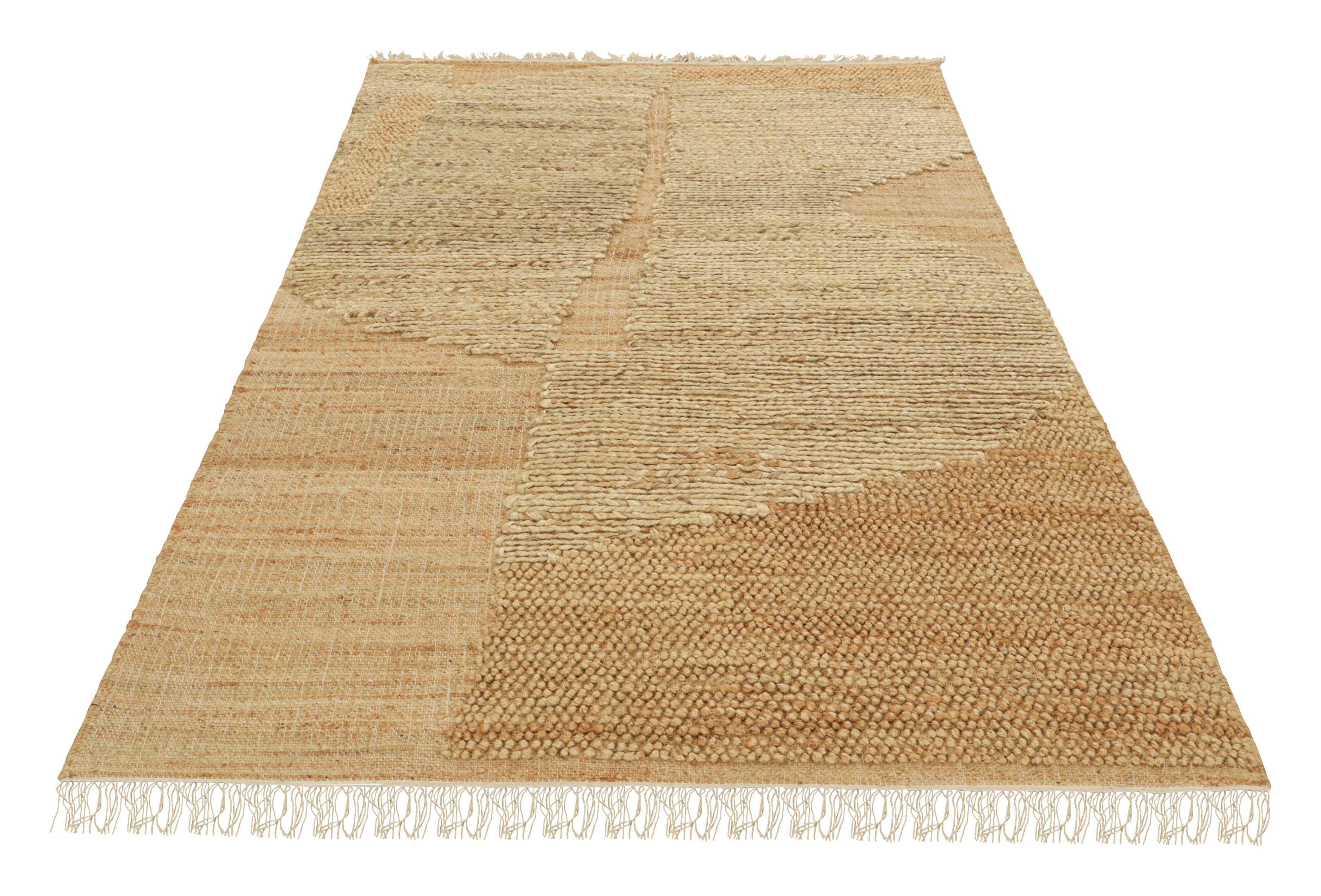 Tissé à la main Tapis & Kilim's Abstract Flatweave in Beige-Brown with Geometric Patterns (tissage plat abstrait en beige et brun avec des motifs géométriques) en vente