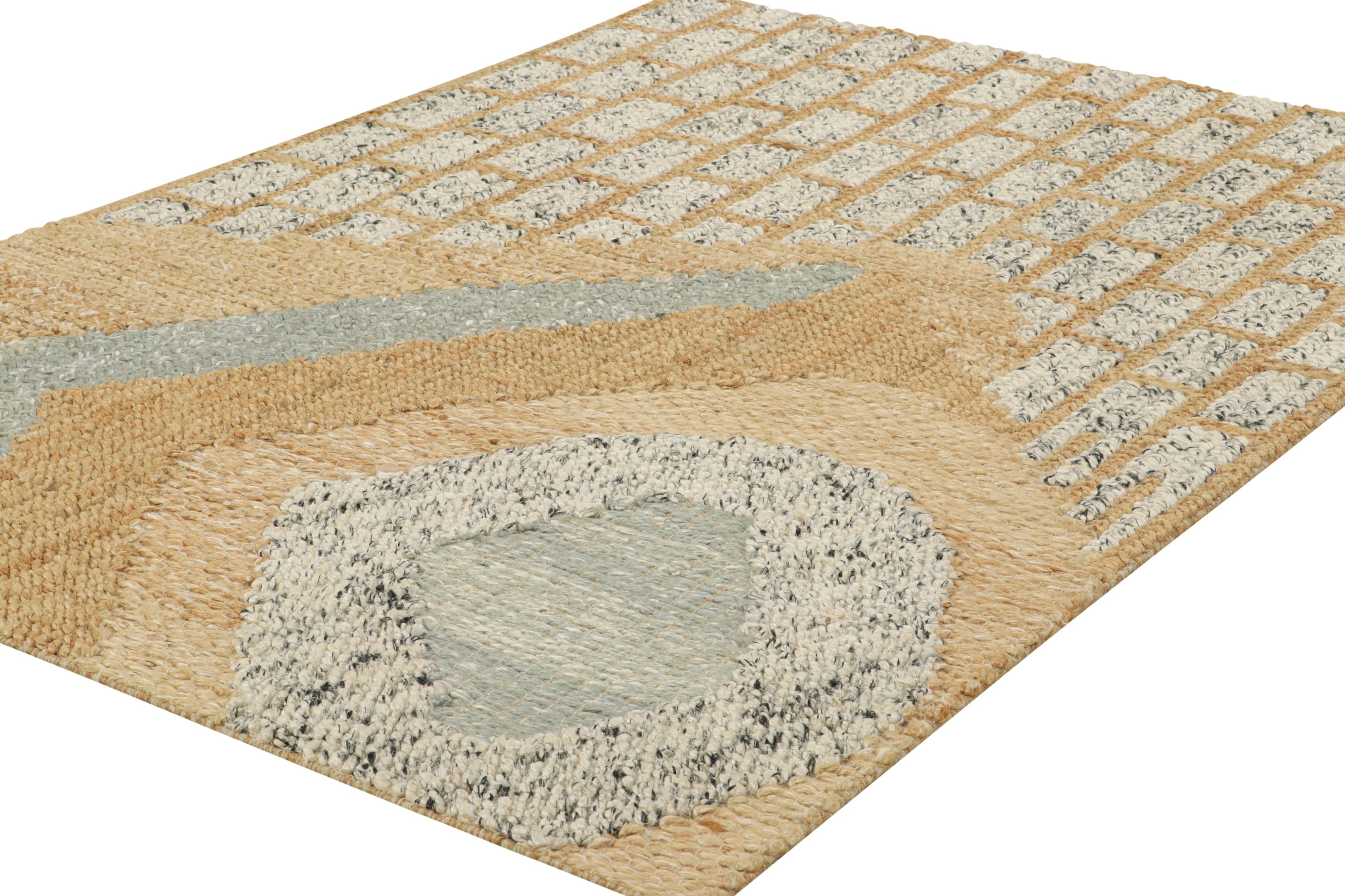 Abstraktes Flachgewebe von Rug & Kilim in Beige, Grau und Weiß mit geometrischen Mustern (Indisch) im Angebot