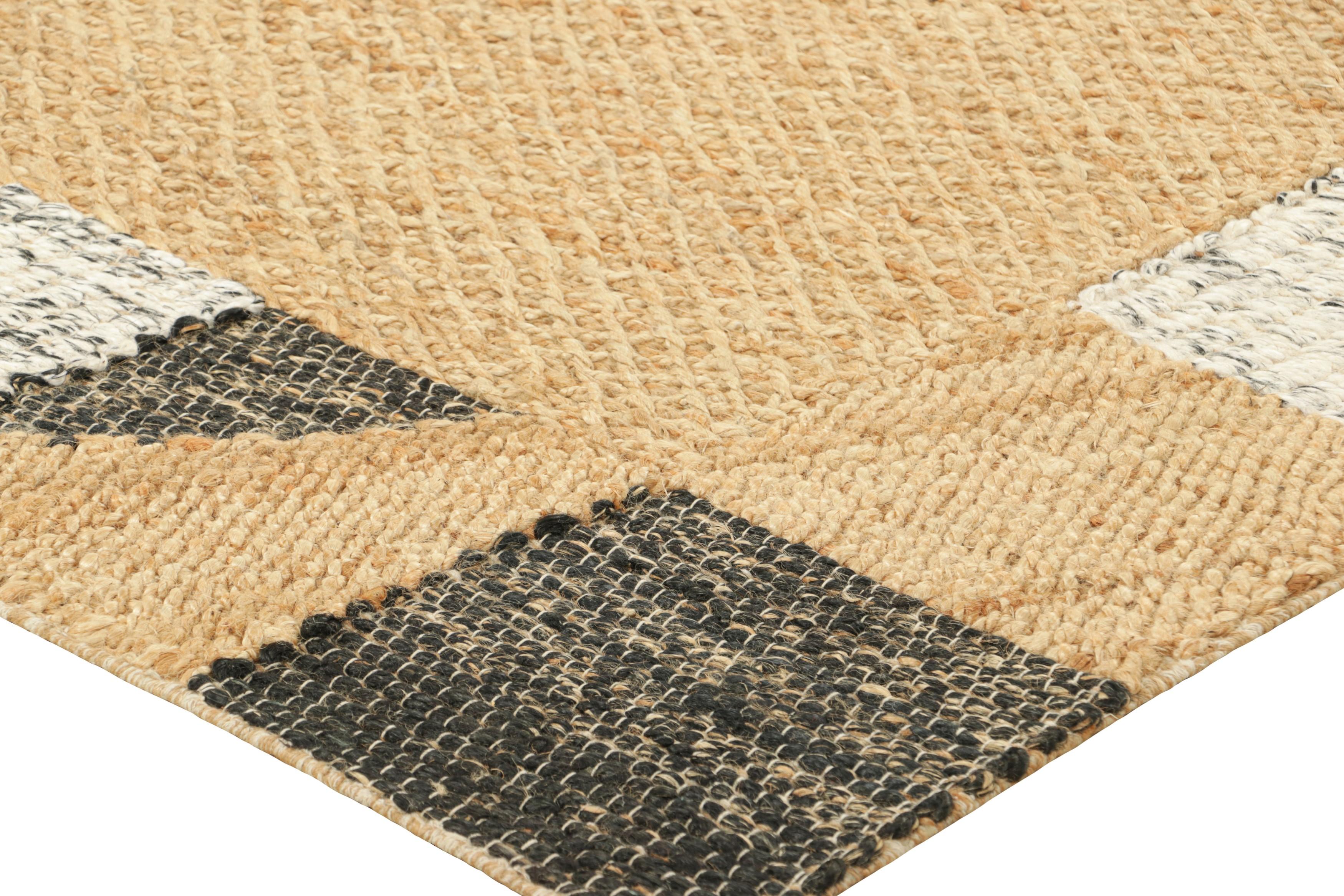 Tapis & Kilim's Abstract Flatweave in Beige Open Field with Geometric Border (Tissage plat abstrait en beige avec bordure géométrique) Neuf - En vente à Long Island City, NY