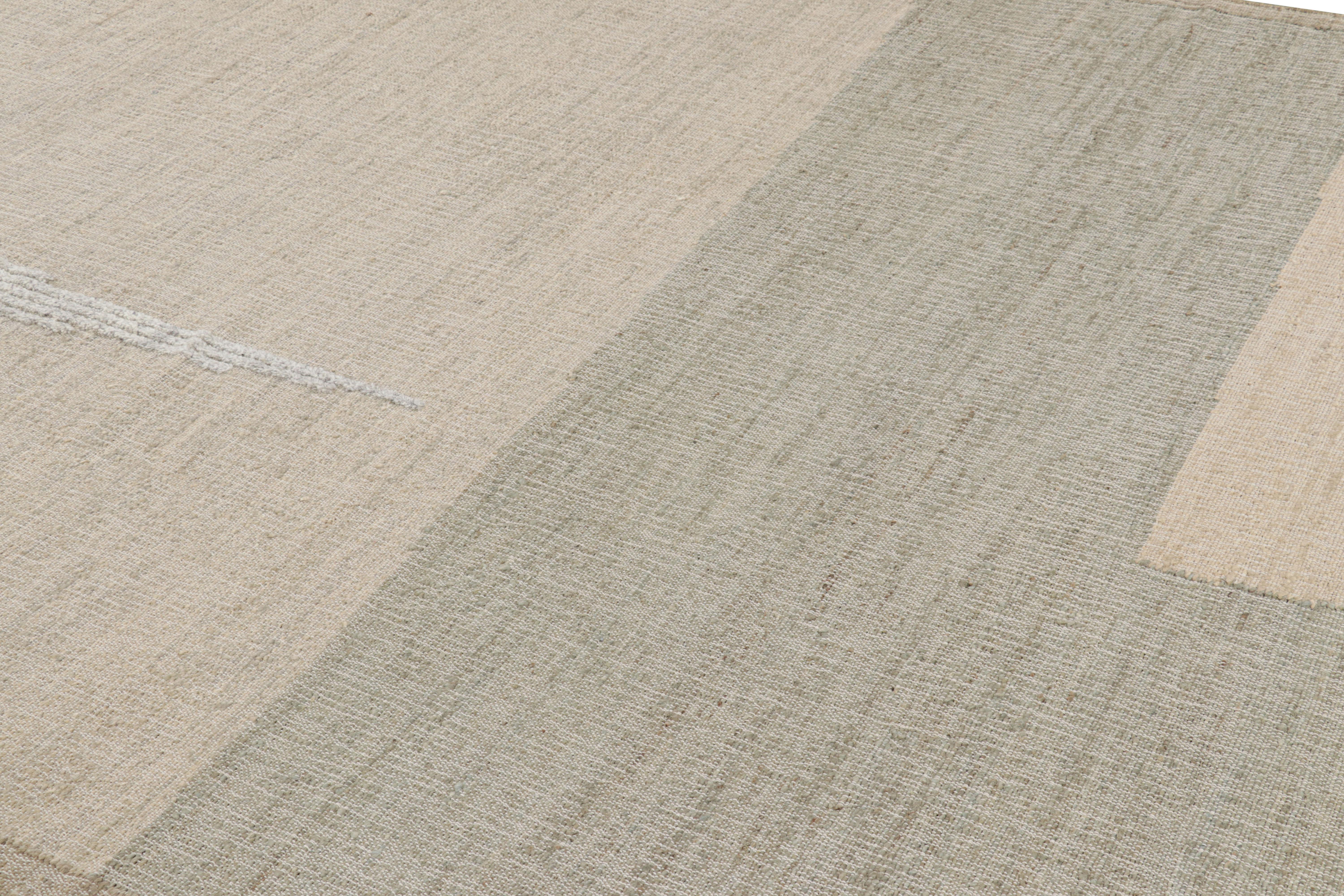 Moderne Tapis & Kilim's Abstract Flatweave in Beige with Geometric Patterns (tissage plat abstrait en beige avec des motifs géométriques) en vente