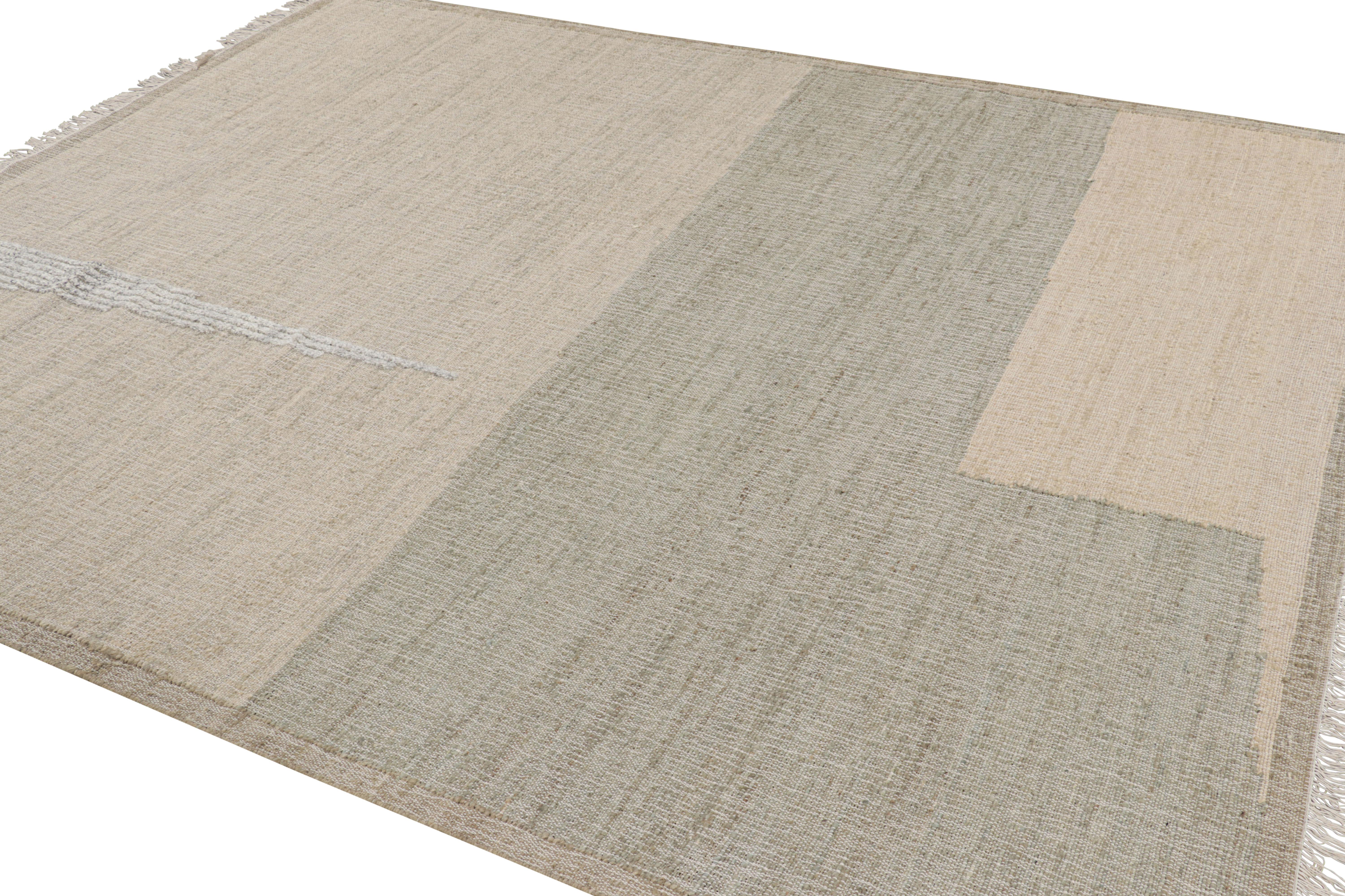 Noué à la main Tapis & Kilim's Abstract Flatweave in Beige with Geometric Patterns (tissage plat abstrait en beige avec des motifs géométriques) en vente