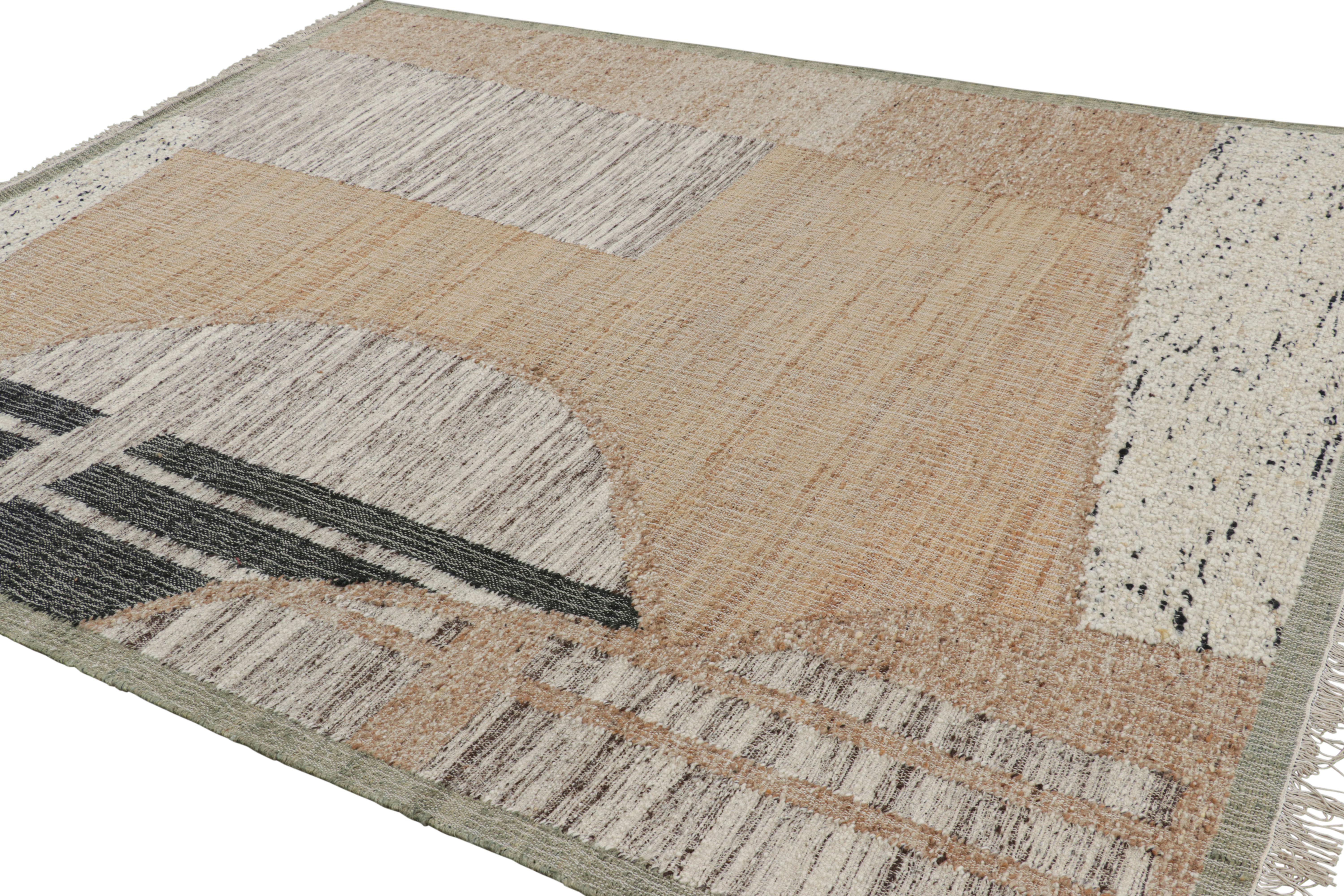 Abstraktes Flachgewebe von Rug & Kilim mit geometrischen Mustern in Beige, Creme und Schwarz (Moderne) im Angebot