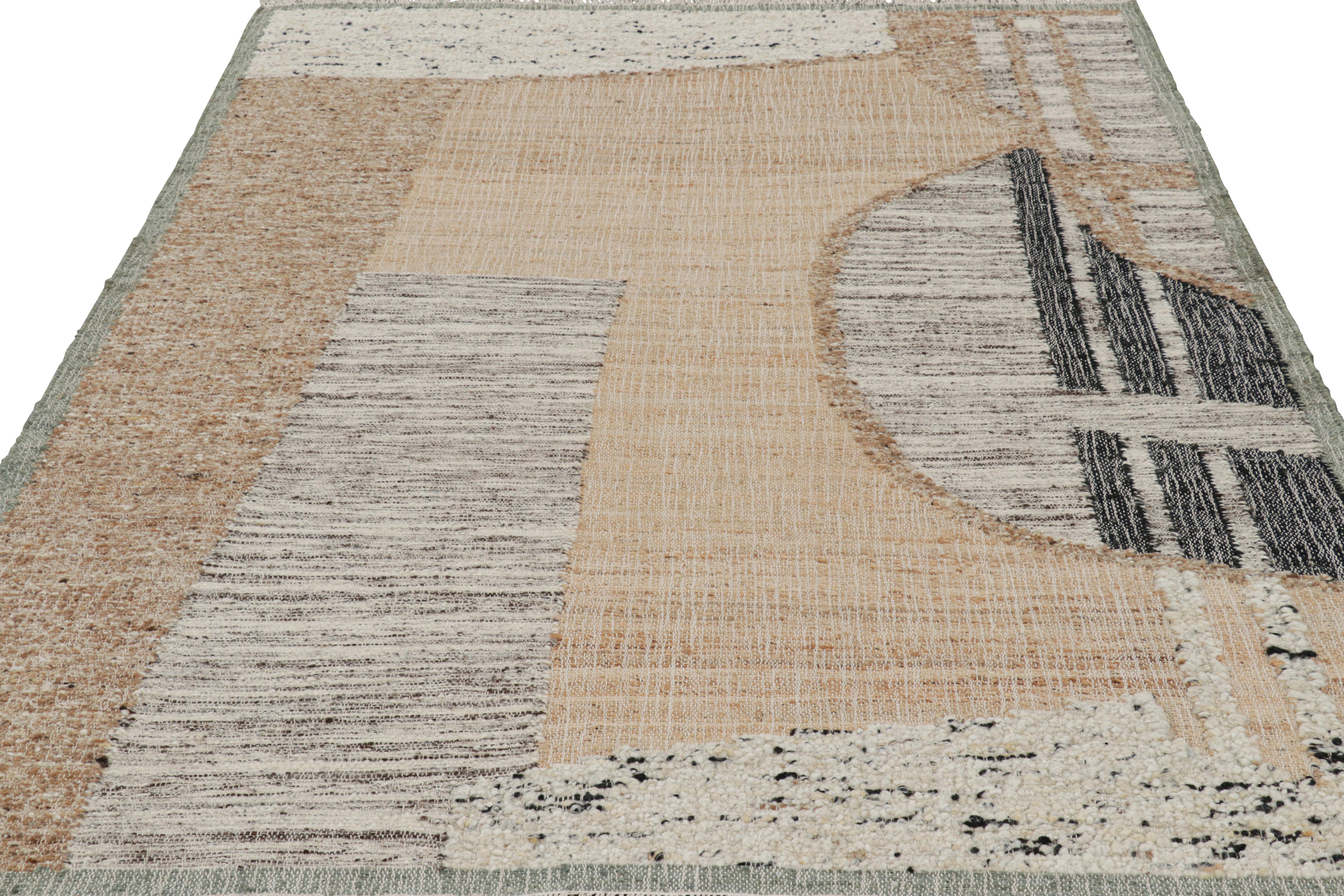 Tejido plano abstracto de Rug & Kilim con motivos geométricos en beige, crema y negro Indio en venta