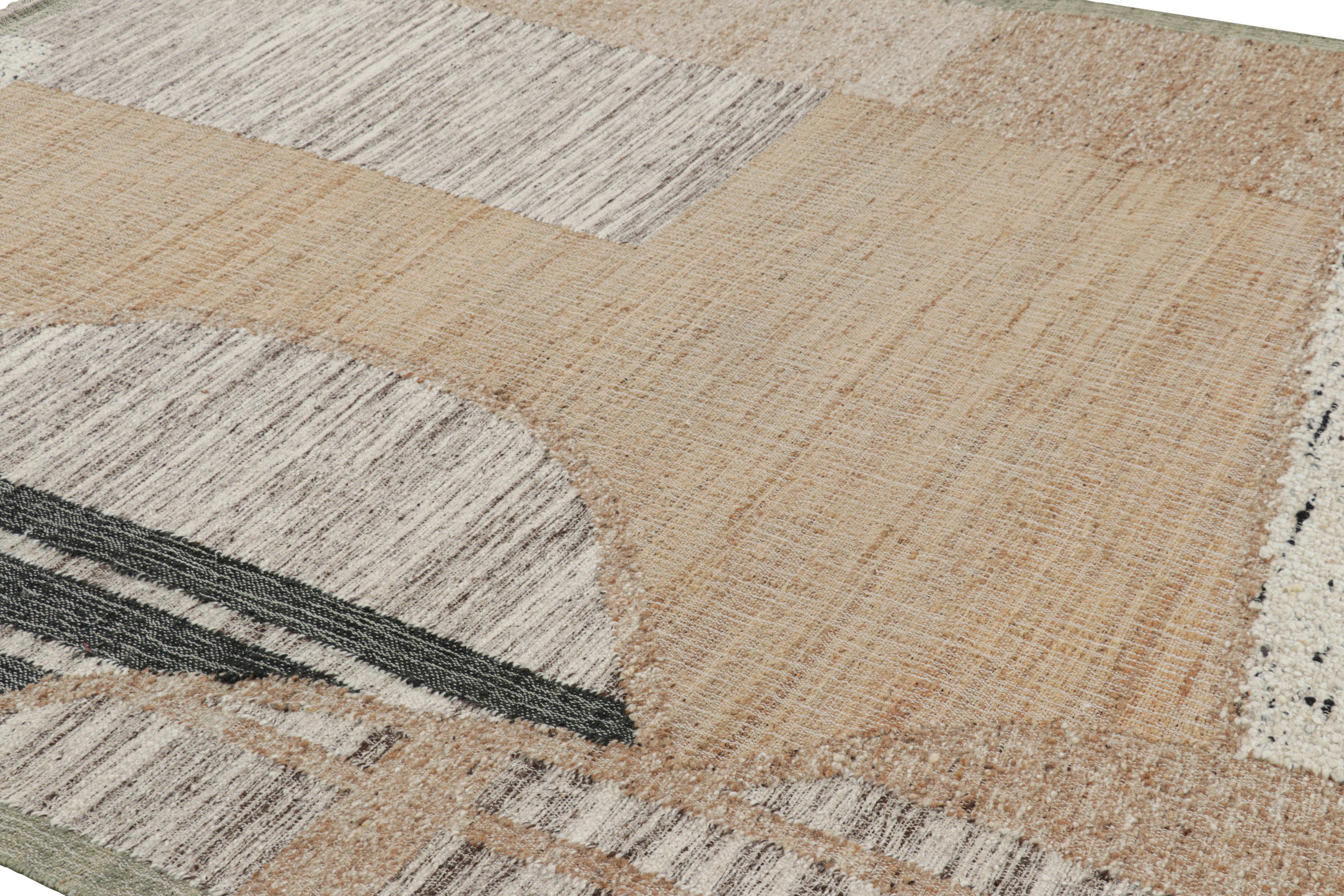 Abstraktes Flachgewebe von Rug & Kilim mit geometrischen Mustern in Beige, Creme und Schwarz (Handgeknüpft) im Angebot