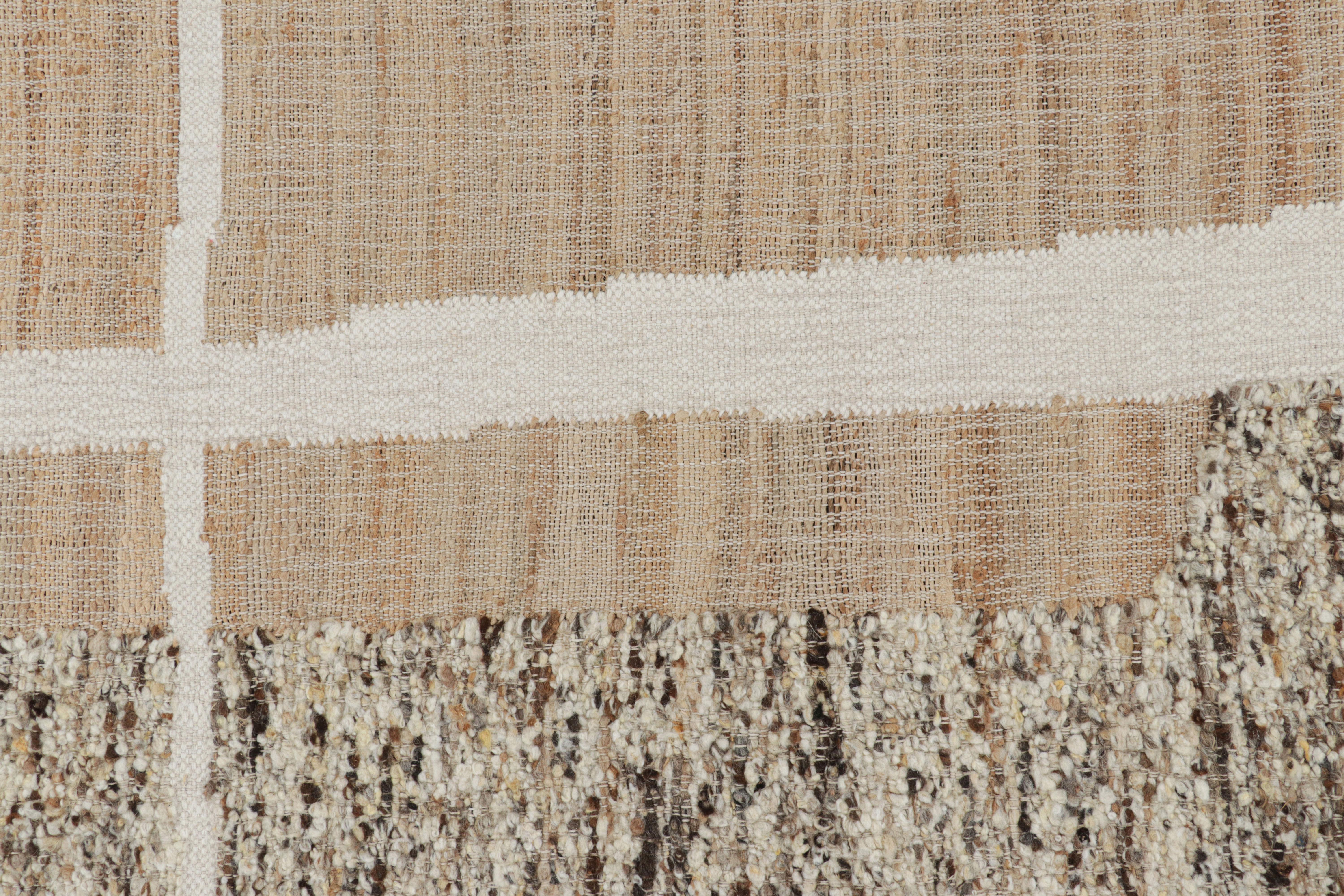 Indien Tapis & Kilim's Abstract Flatweave with Cream and Beige Geometric Patterns (tissage plat abstrait avec des motifs géométriques crème et beige) en vente