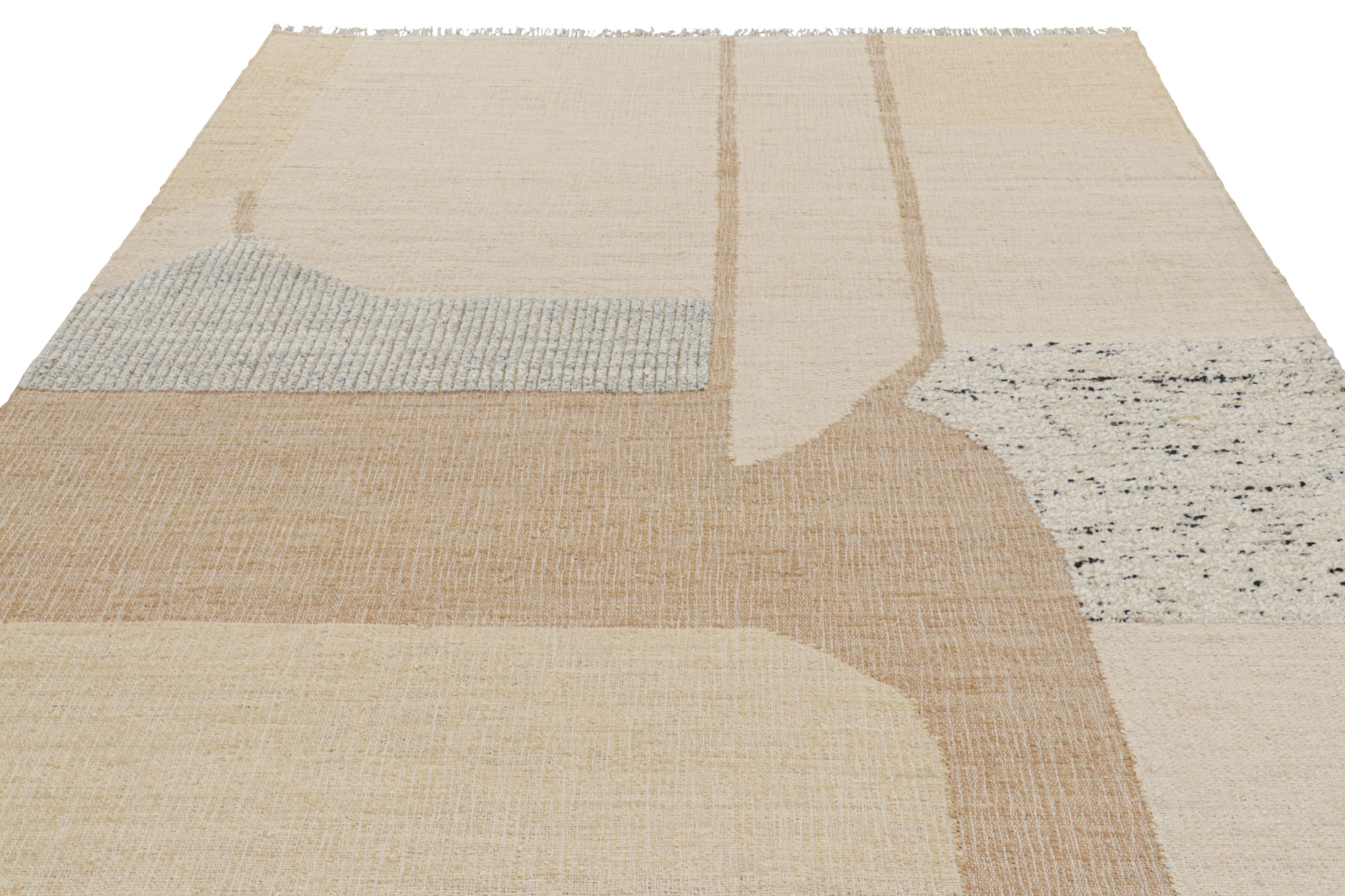 Indien Tapis & Kilim's Abstract Flatweave with Cream and Beige Geometric Patterns (tissage plat abstrait avec des motifs géométriques crème et beige) en vente