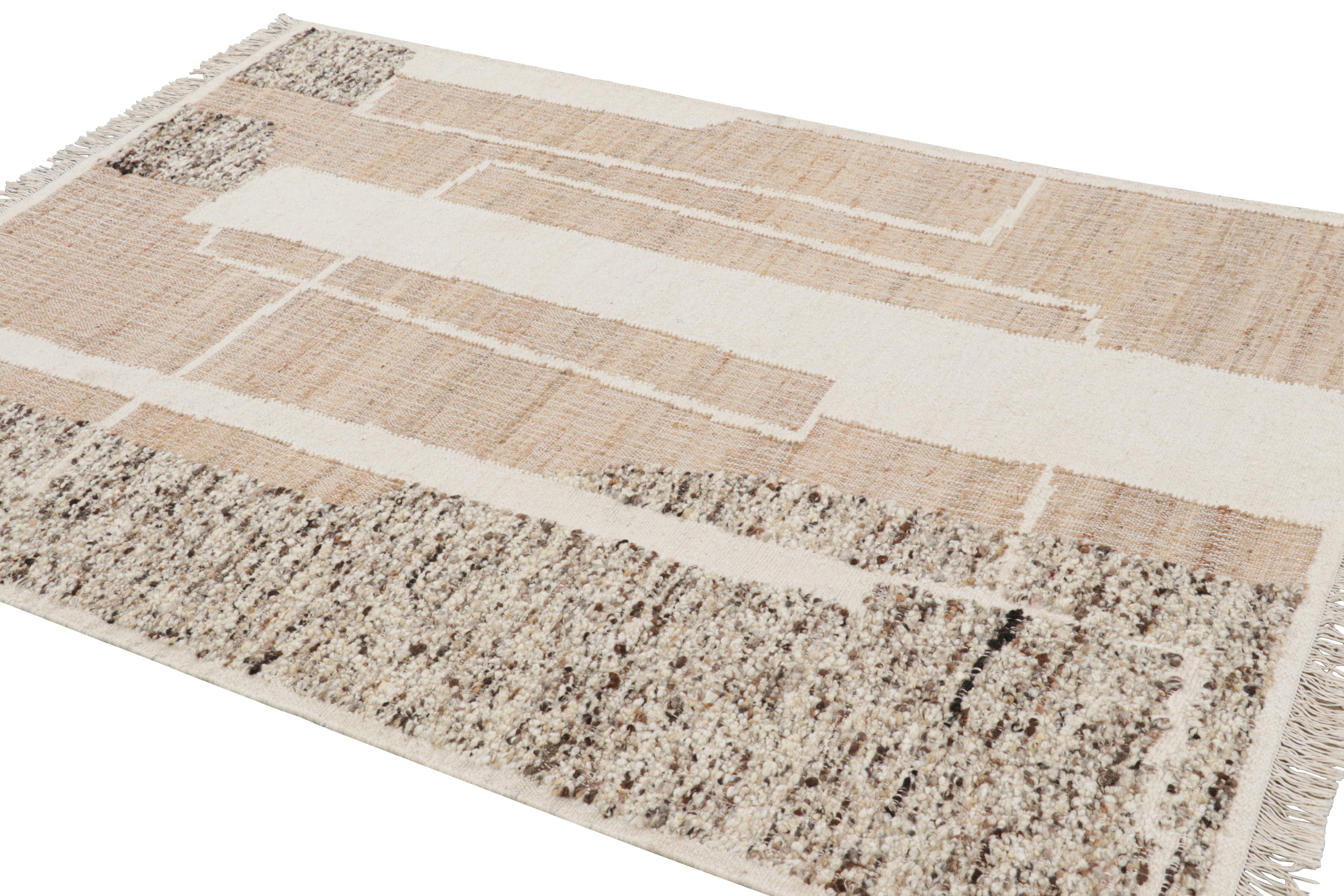 Indian Rug & Kilim’s Abstract Flatweave with Cream and Beige Geometric Patterns For Sale